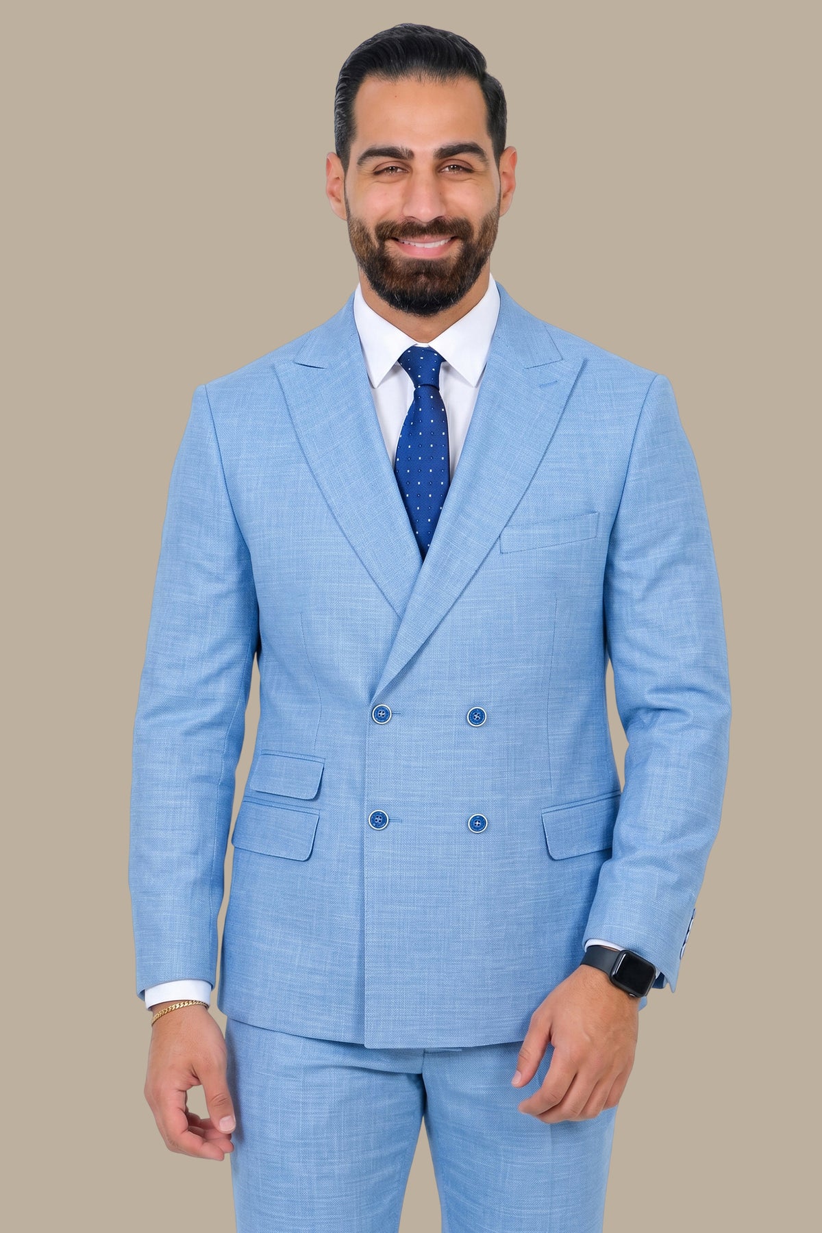 Light Blue Fil-à-Fil Peak Lapel Suit