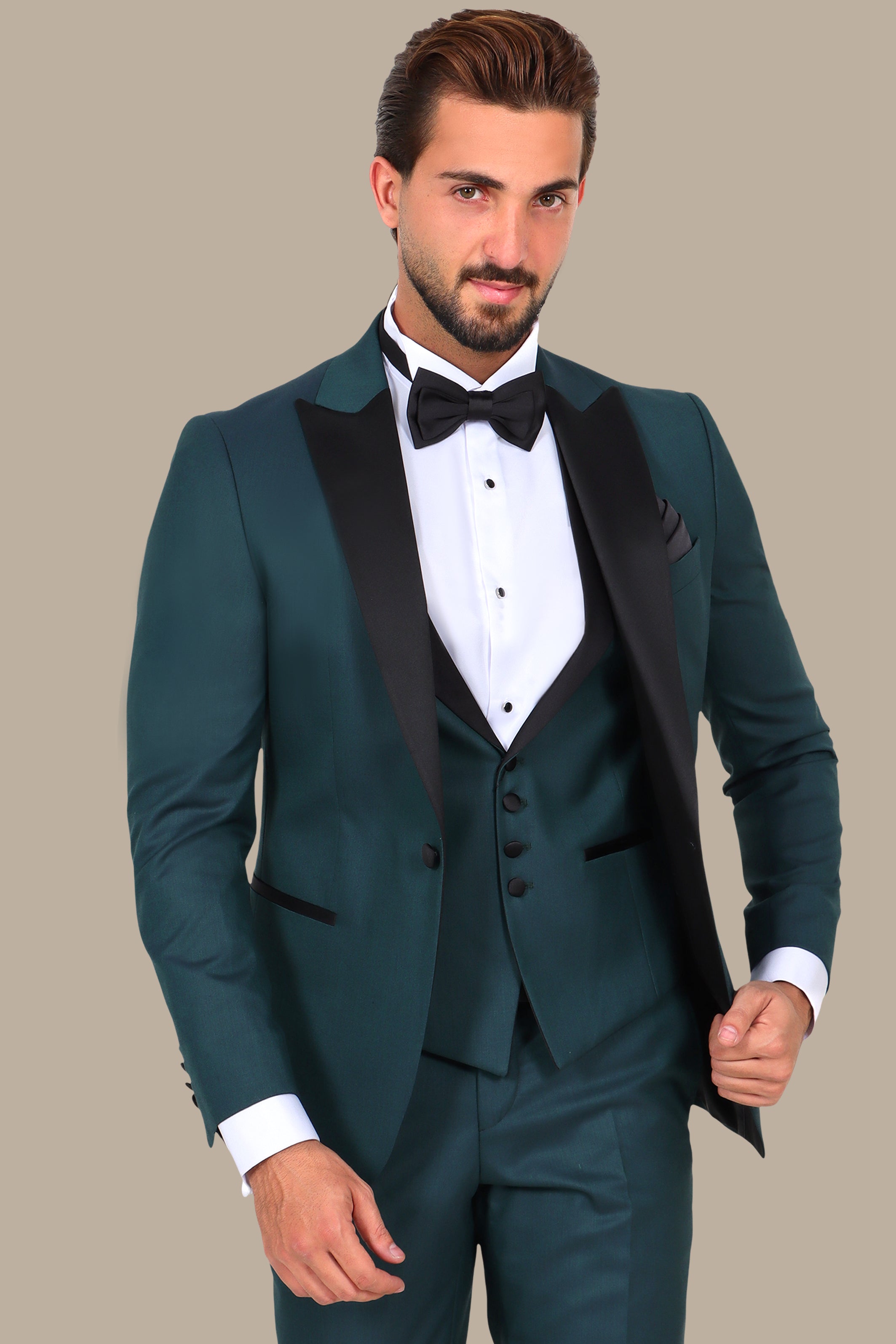 Dark Green Peak Lapel Tuxedo 4pcs