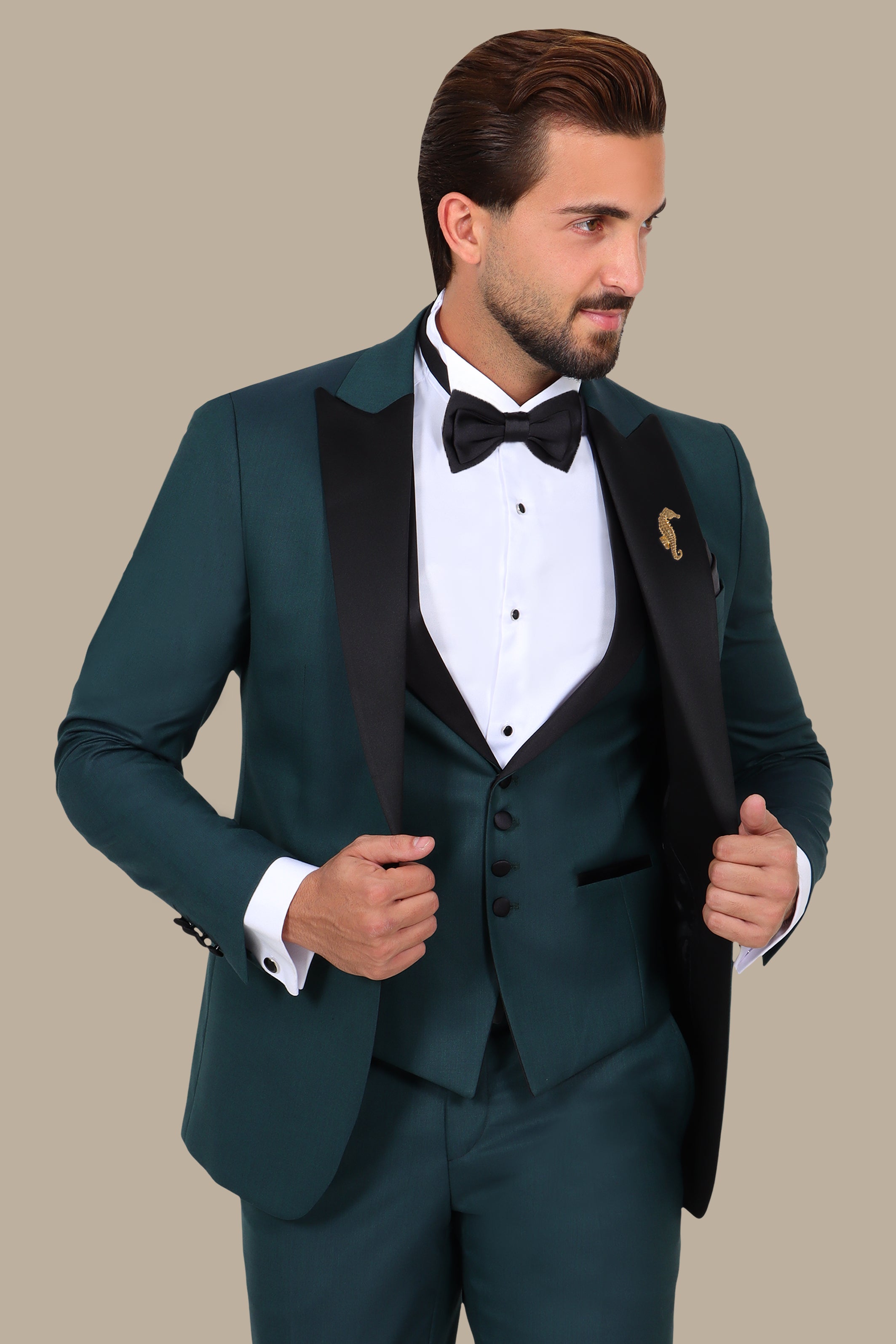 Dark Green Peak Lapel Tuxedo 4pcs