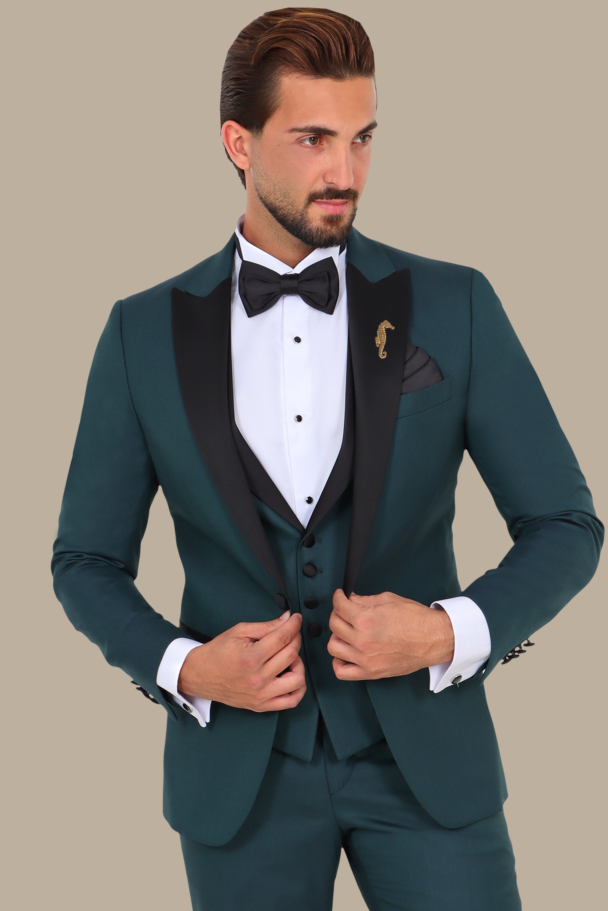 Dark Green Peak Lapel Tuxedo 4pcs