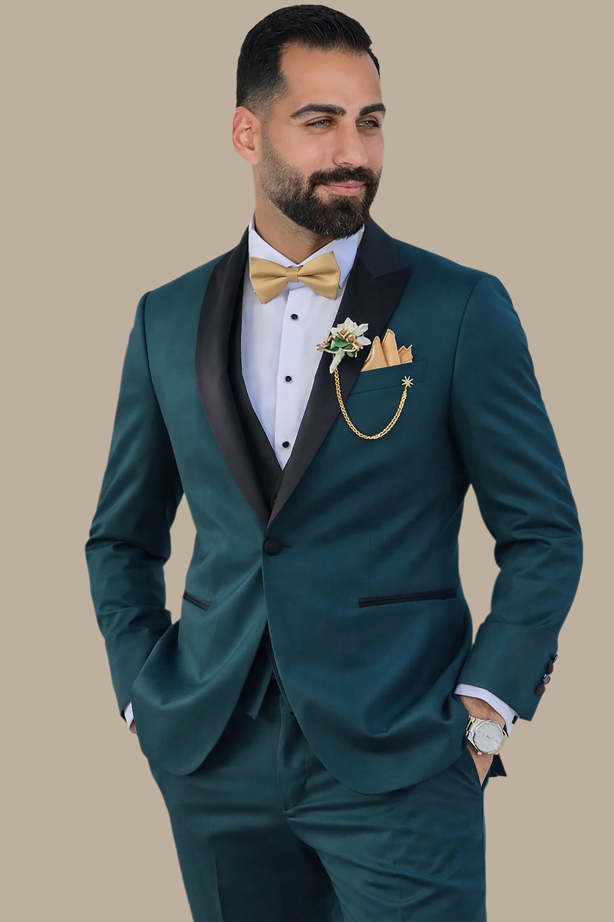 Dark Green Peak Lapel Tuxedo 4pcs