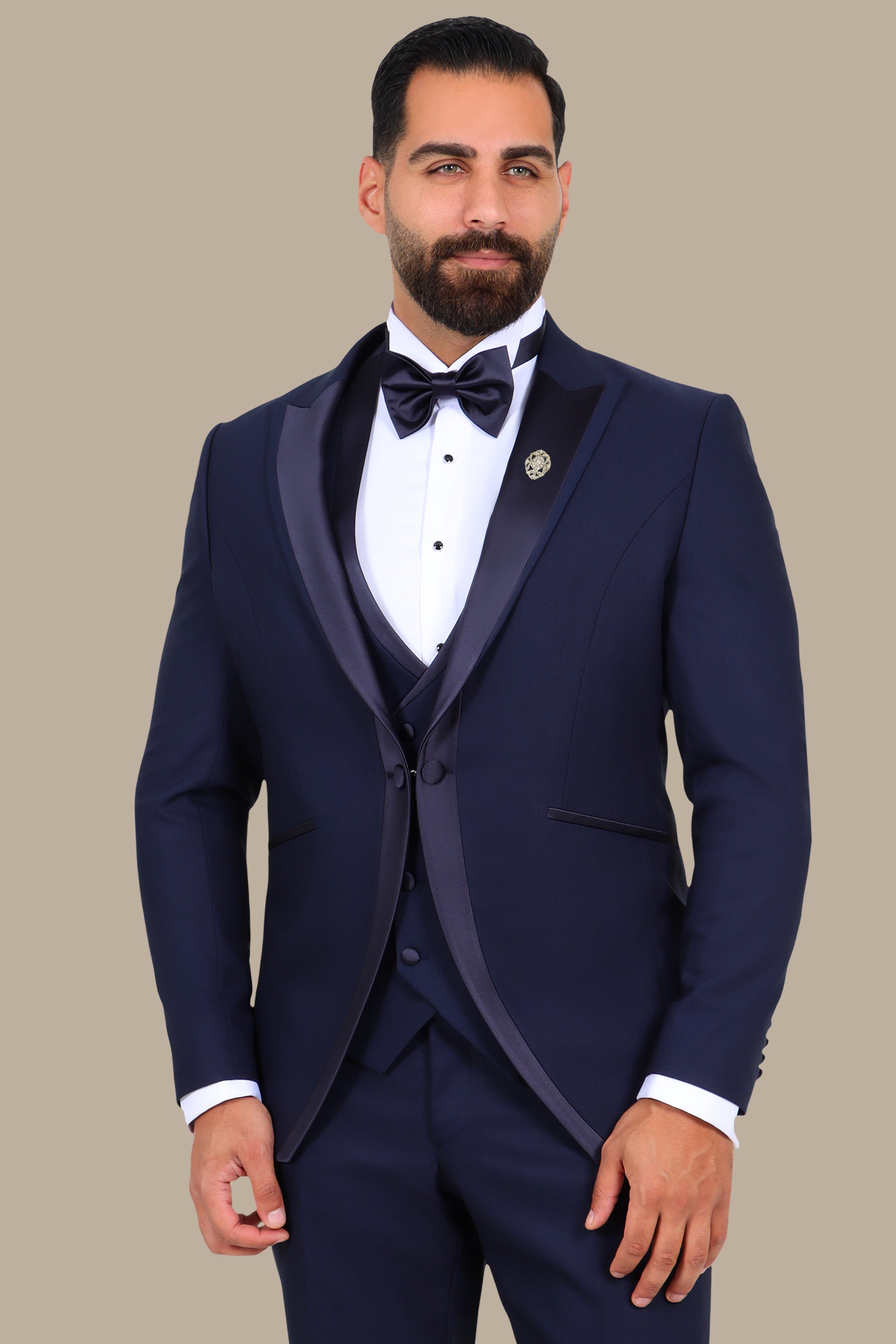 4-Piece Tuxedo Peak Lapel Mid Line Satin Navy