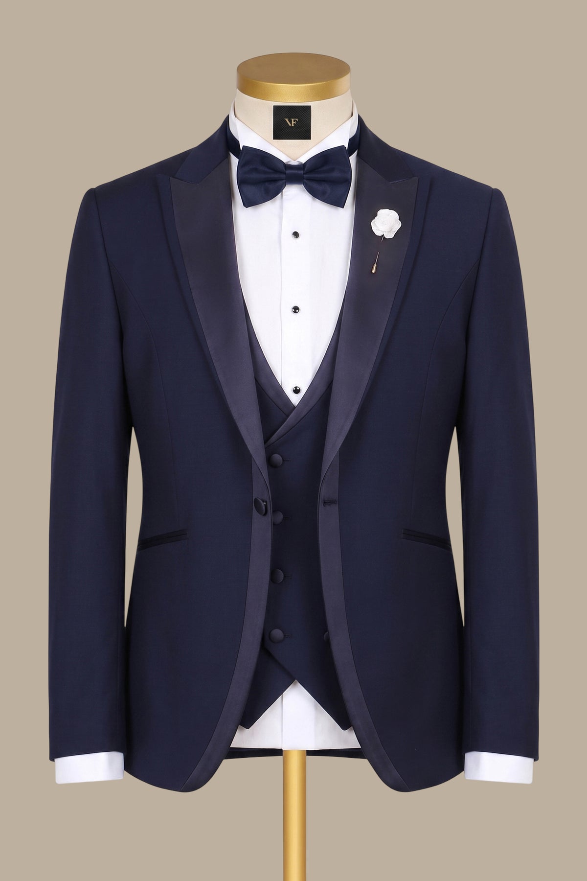 4-Piece Tuxedo Peak Lapel Mid Line Satin Navy