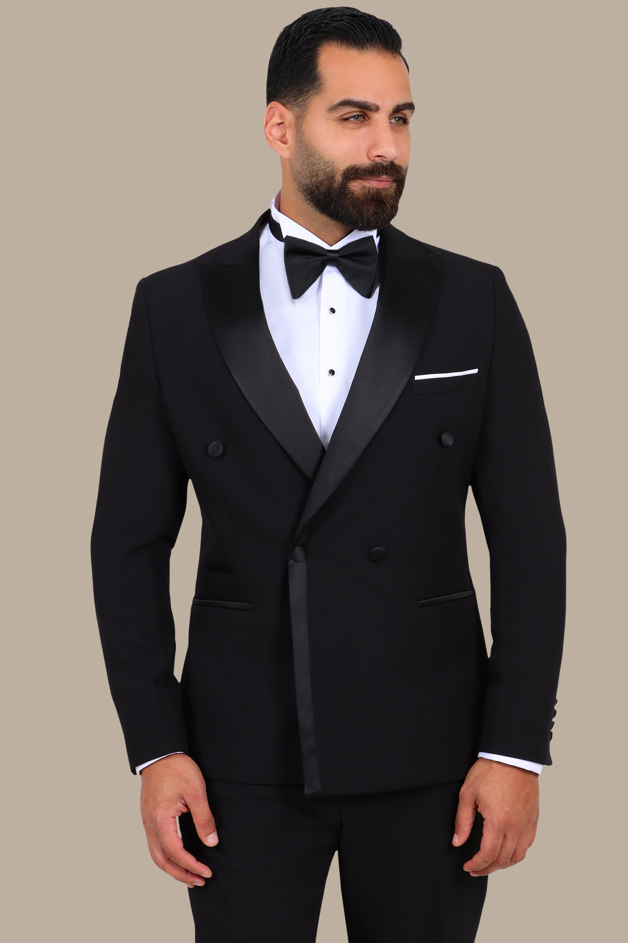 3-Piece Tuxedo Double-Breasted 4-Button Peak Lapel Black