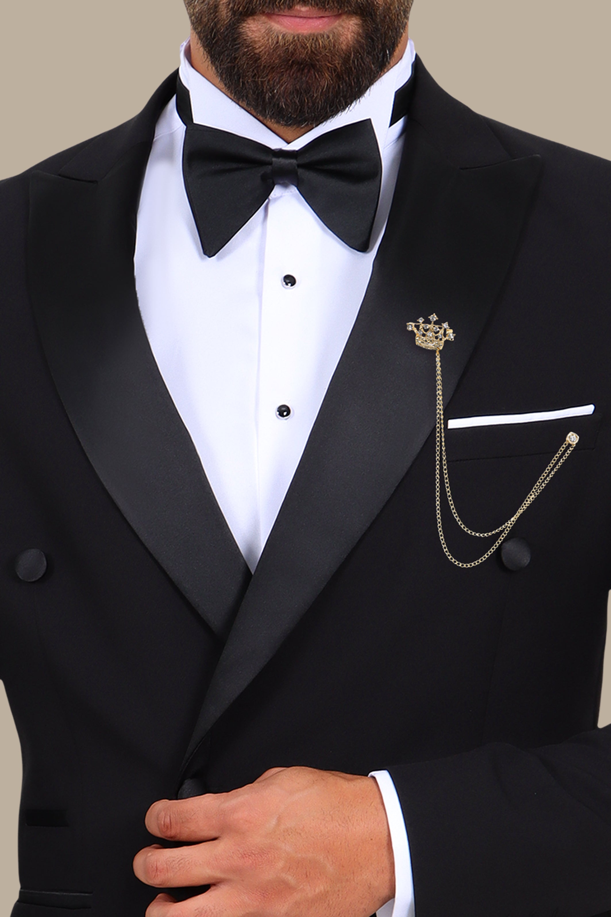 3-Piece Tuxedo Double-Breasted 4-Button Peak Lapel Black