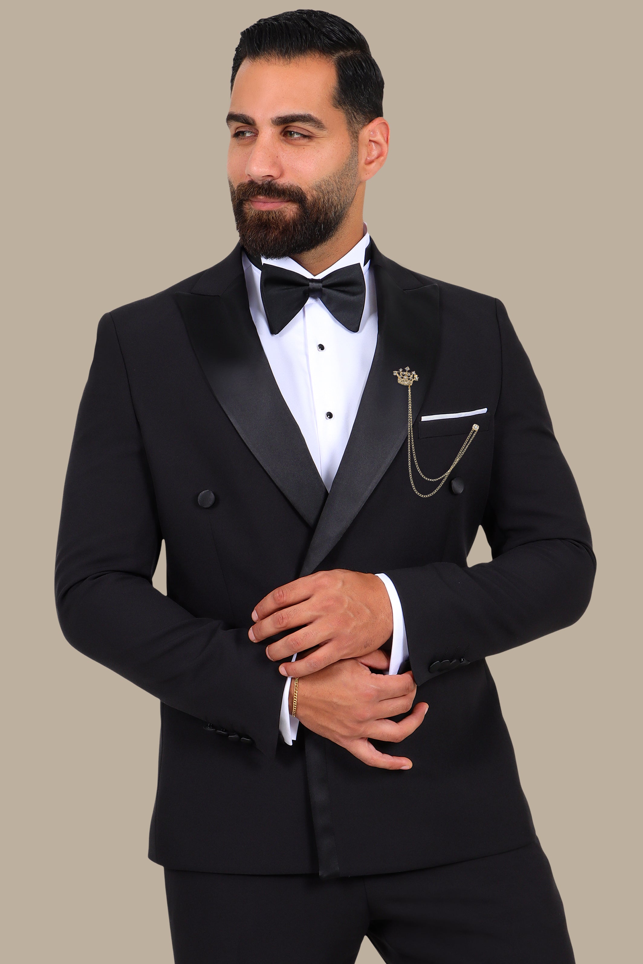 3-Piece Tuxedo Double-Breasted 4-Button Peak Lapel Black