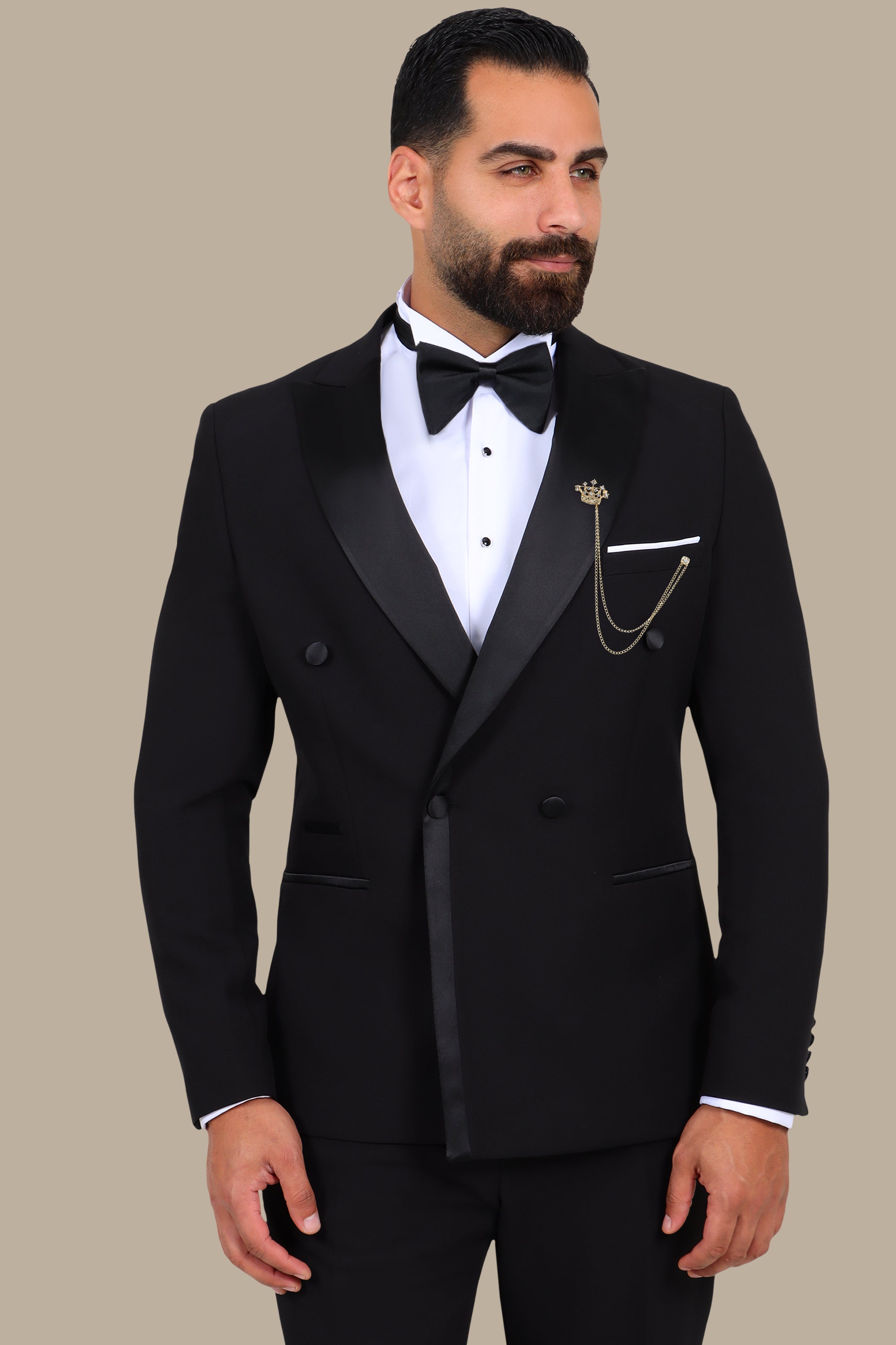 3-Piece Tuxedo Double-Breasted 4-Button Peak Lapel Black
