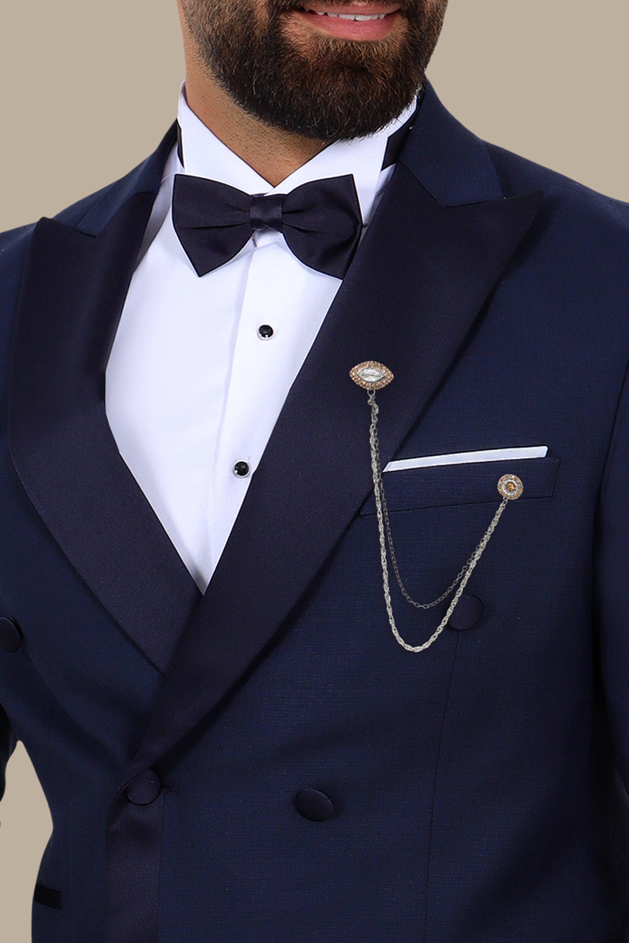 3-Piece Tuxedo Double-Breasted 6-Button Peak Lapel Structured Navy
