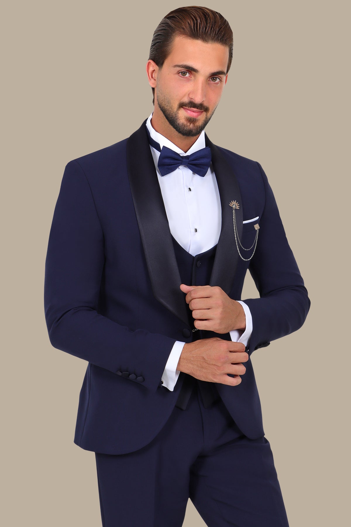 Navy Low-Cut Chal Collar Tuxedo – 4 Pieces