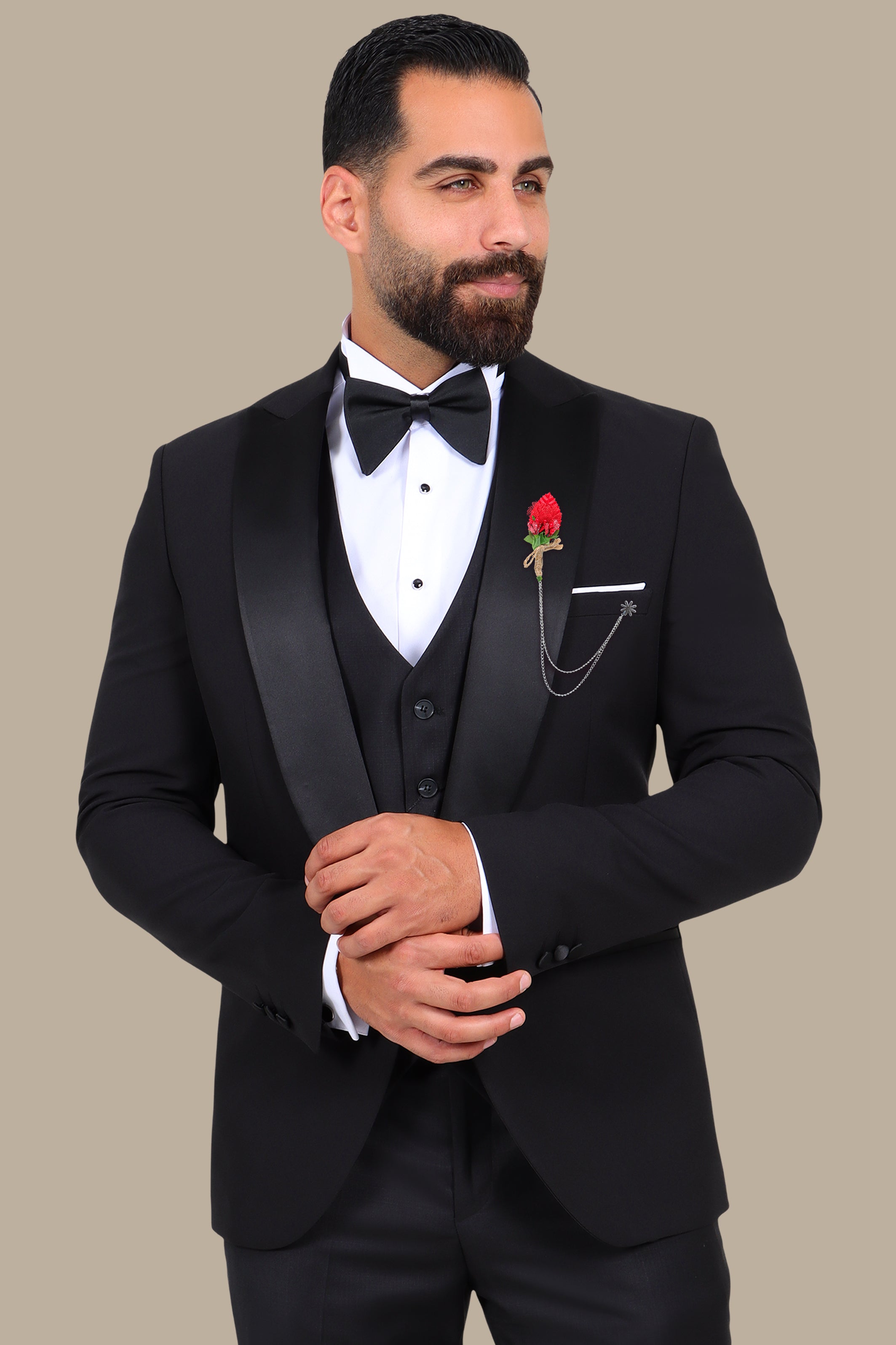 4-Piece Tuxedo Peak Lapel Bord à Bord Black