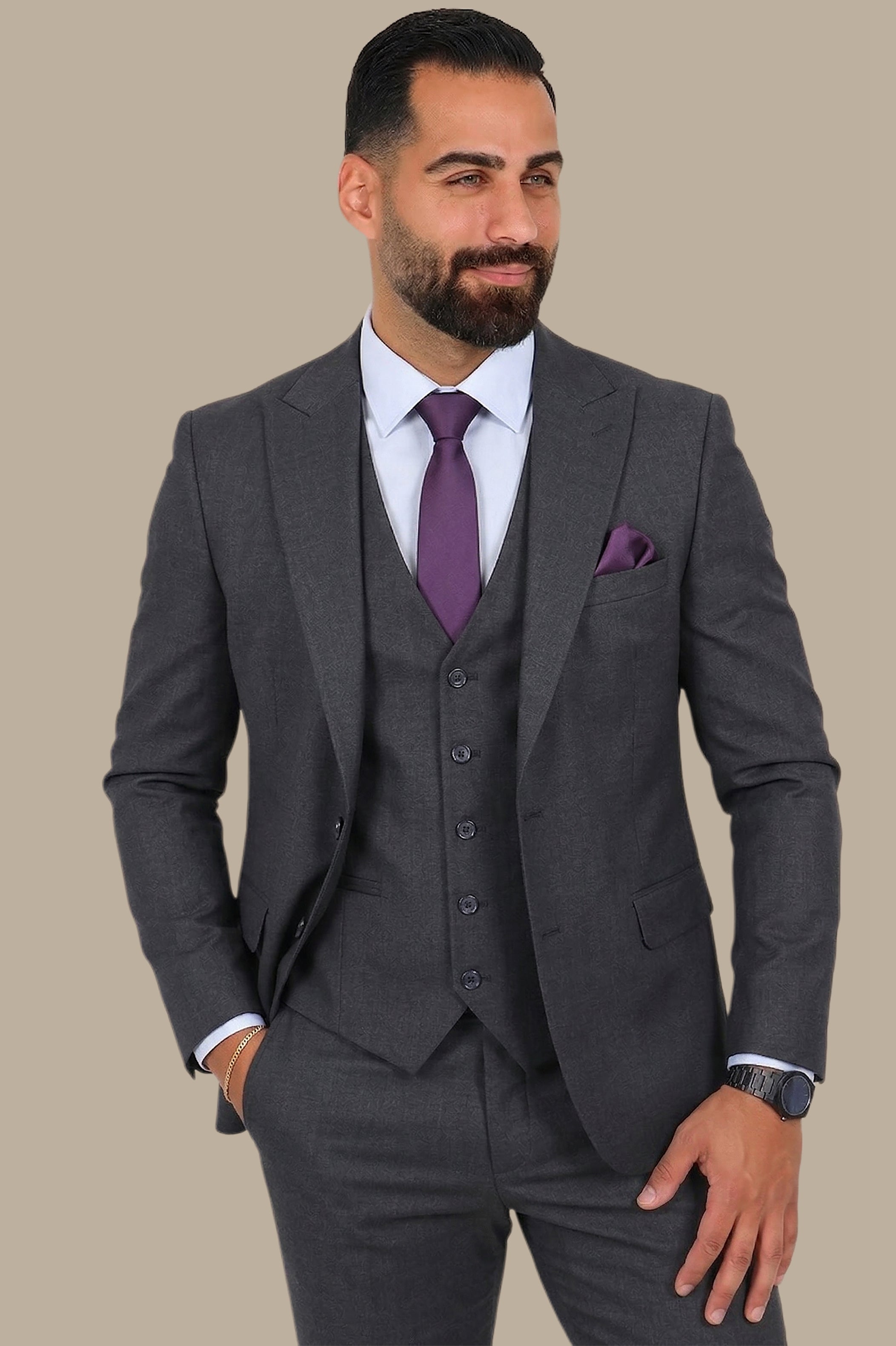 Dark Navy 3-Piece Peak Lapel Suit