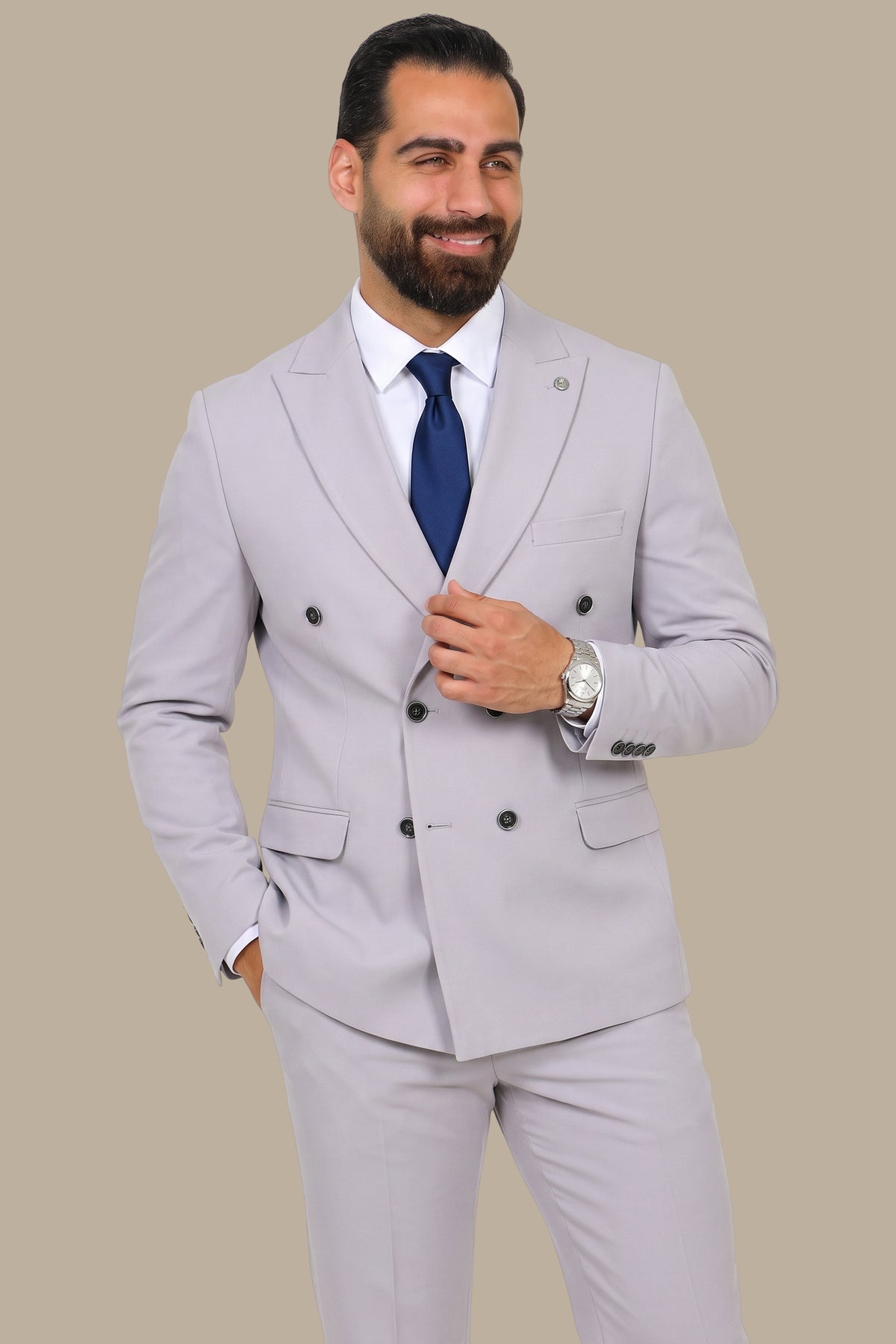 Double-Breasted Diamond Pattern Suit