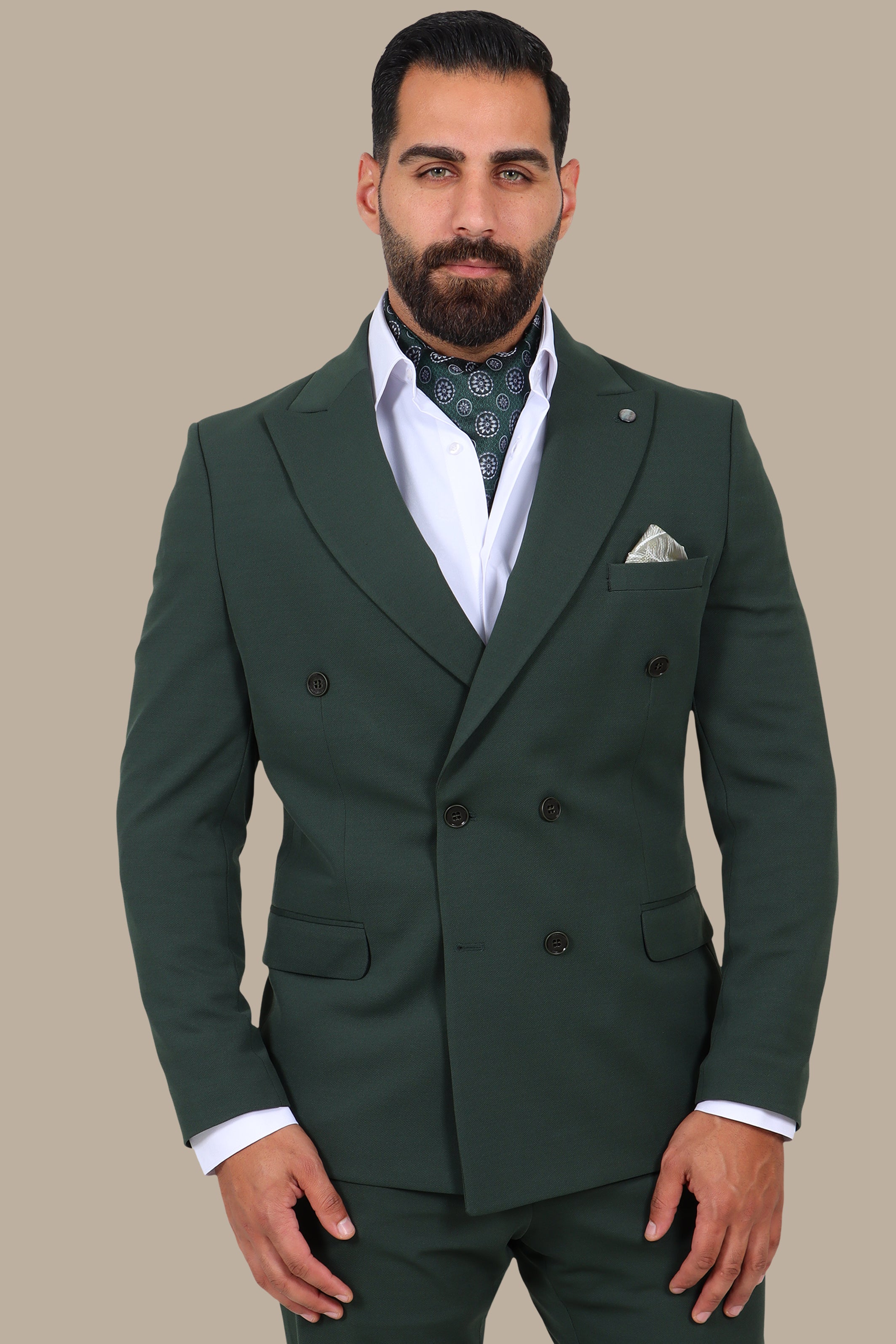 Green Double-Breasted Suit with Diamond Pattern