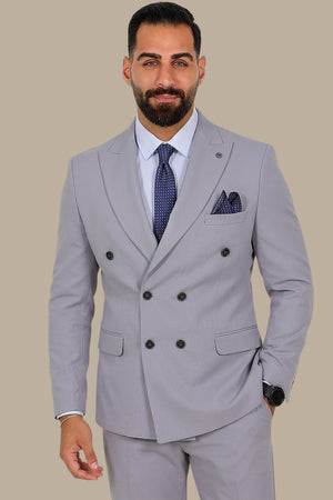 Light Grey Double-Breasted Diamond Pattern Suit