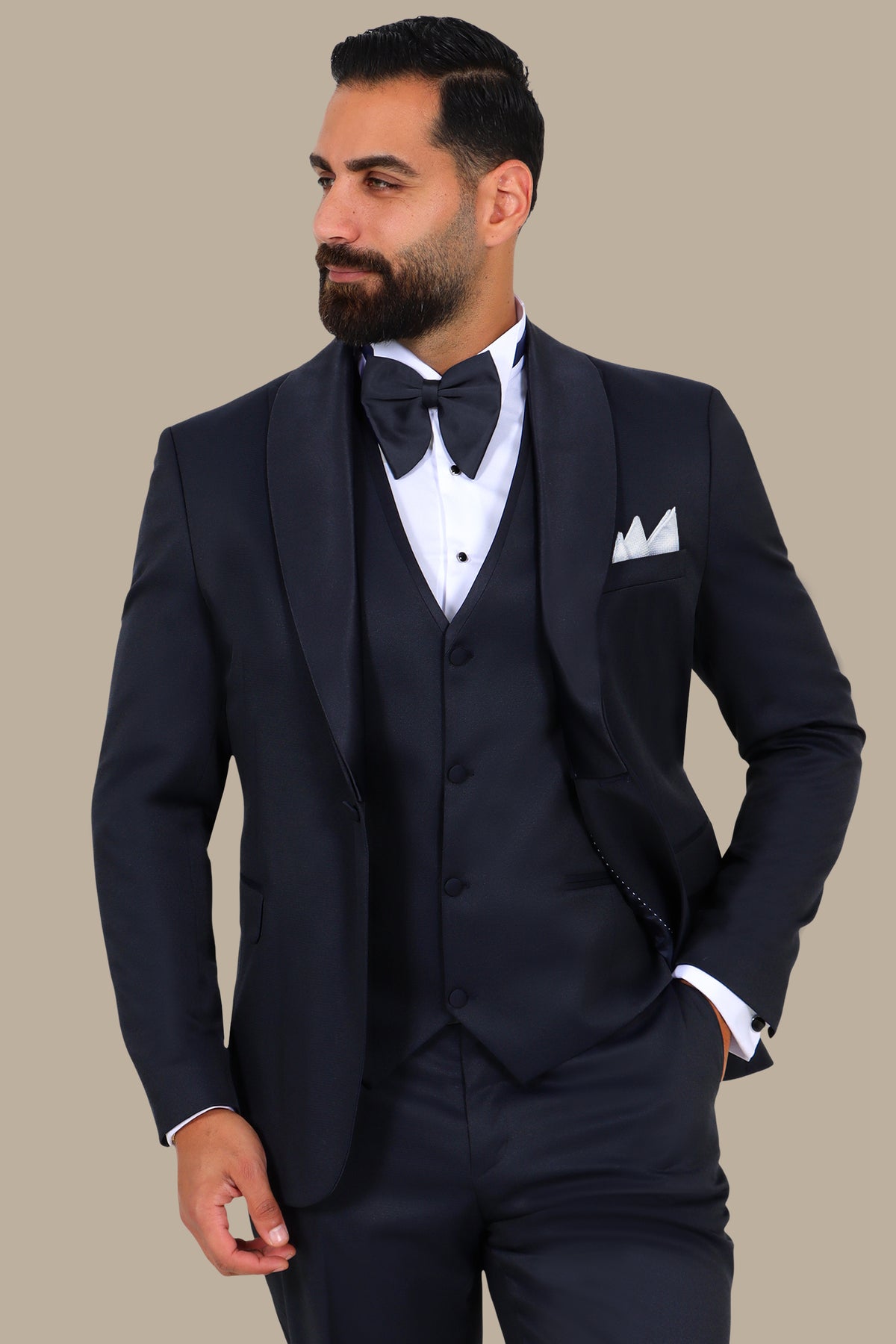 4-Piece Tuxedo Shawl Collar Diamond Pattern Navy