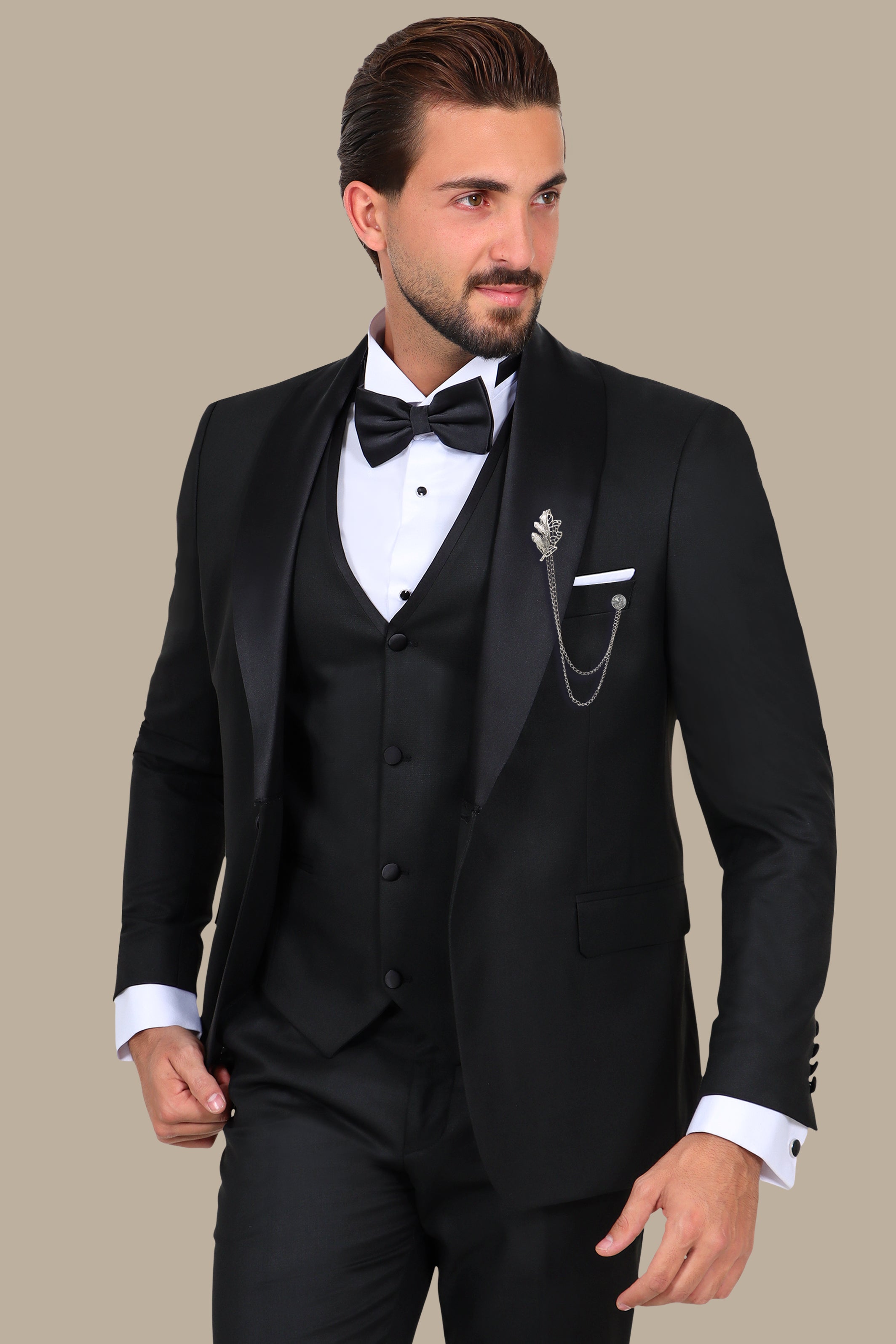 4-Piece Tuxedo Shawl Collar Plain Black