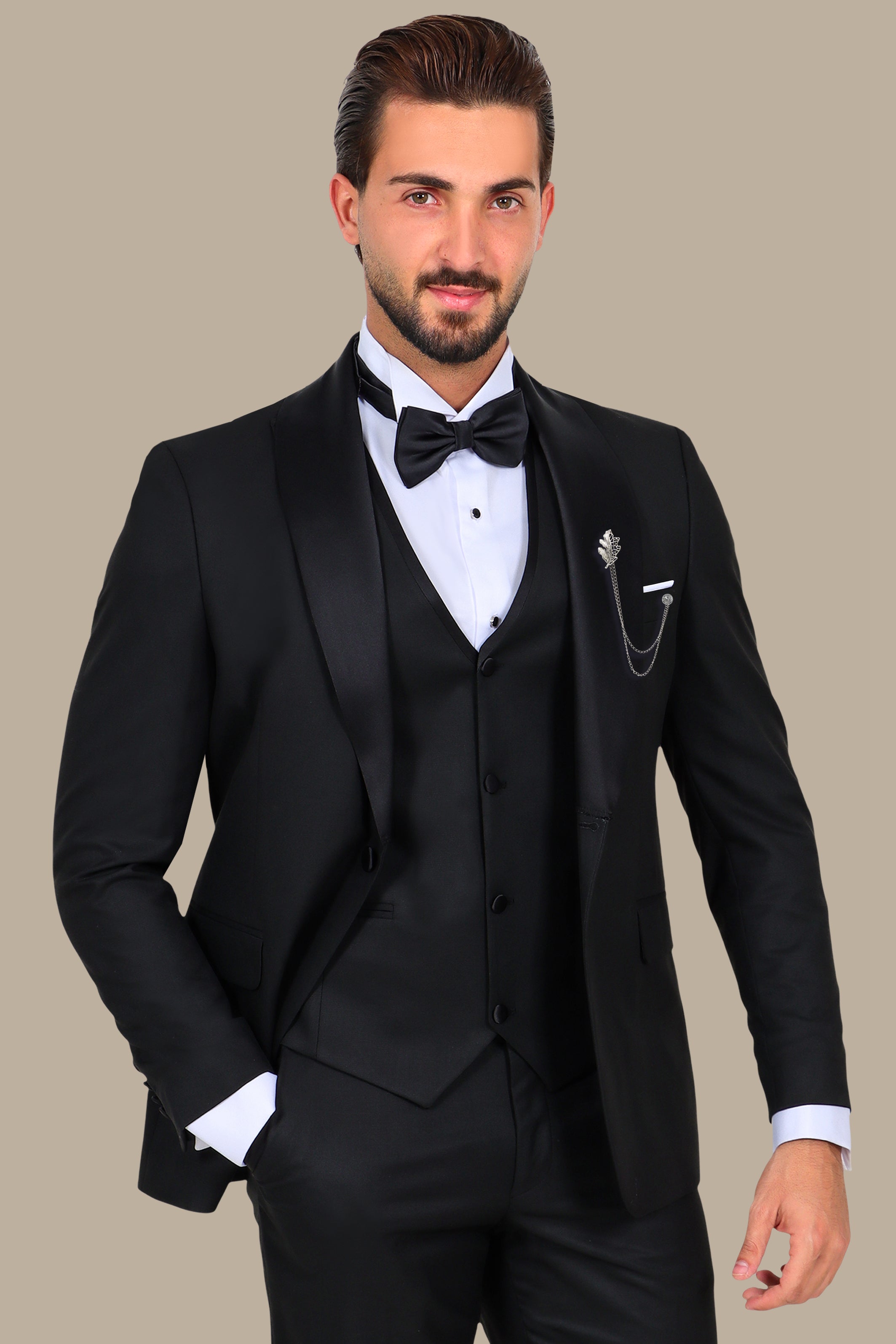 4-Piece Tuxedo Shawl Collar Plain Black