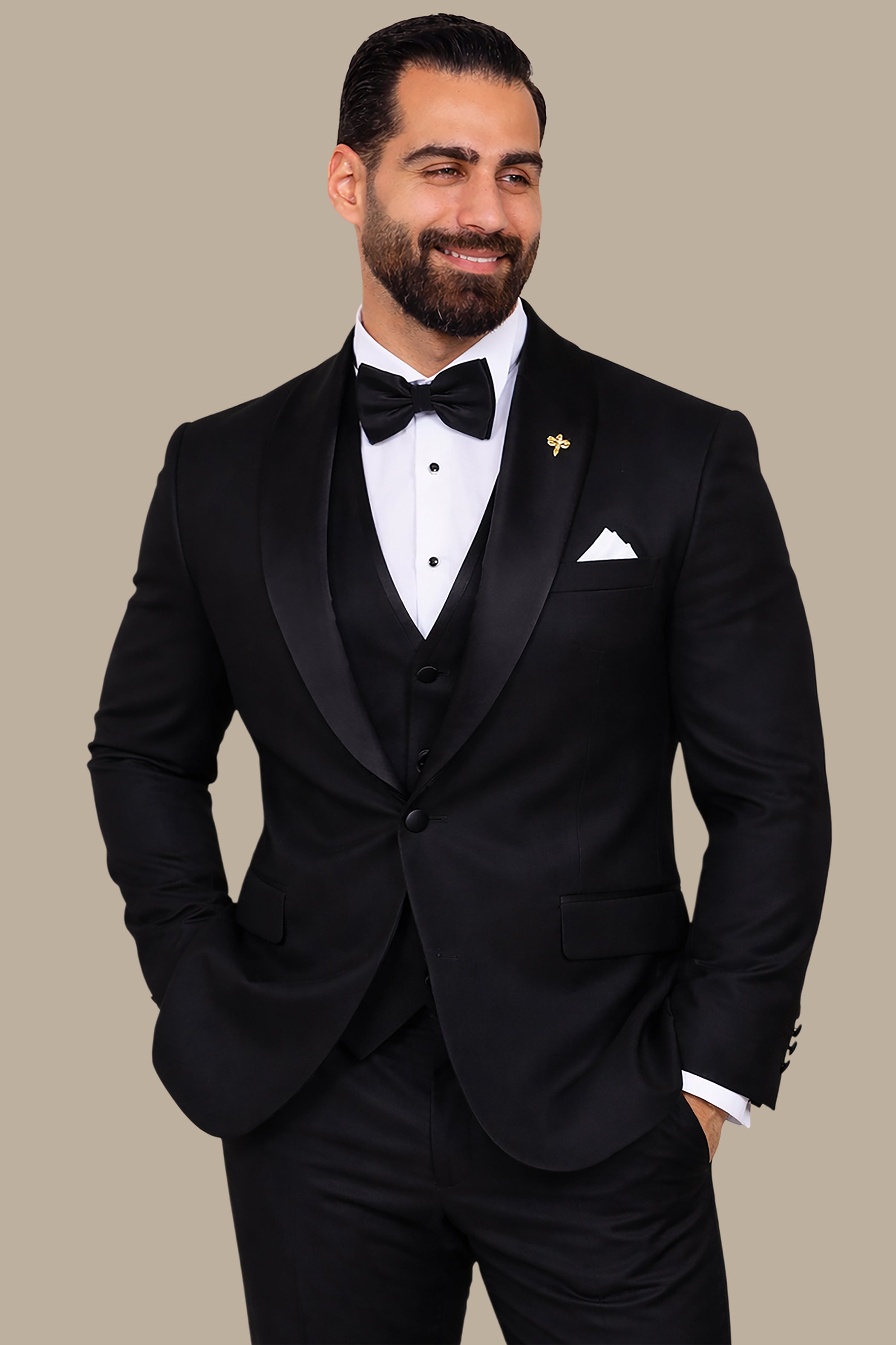 4-Piece Tuxedo Shawl Collar Plain Black