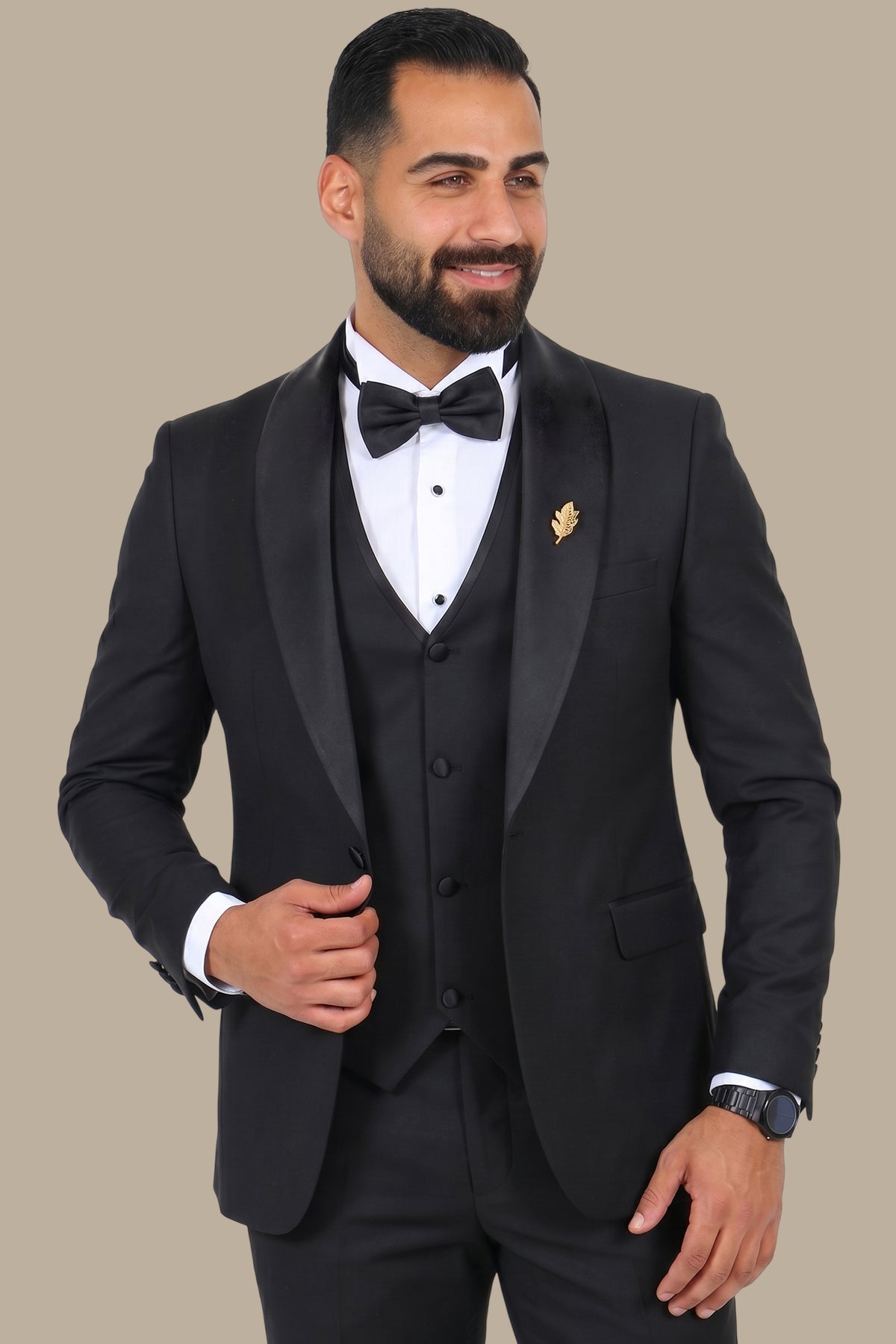 4-Piece Tuxedo Shawl Collar Plain Black