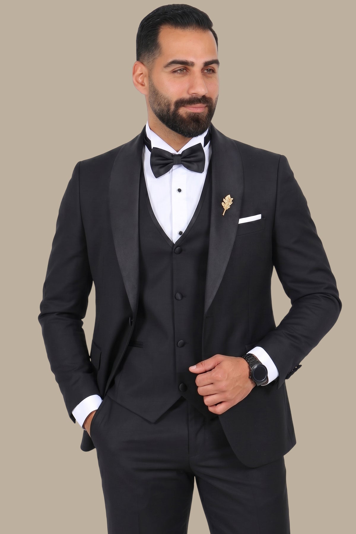 4-Piece Tuxedo Shawl Collar Plain Black