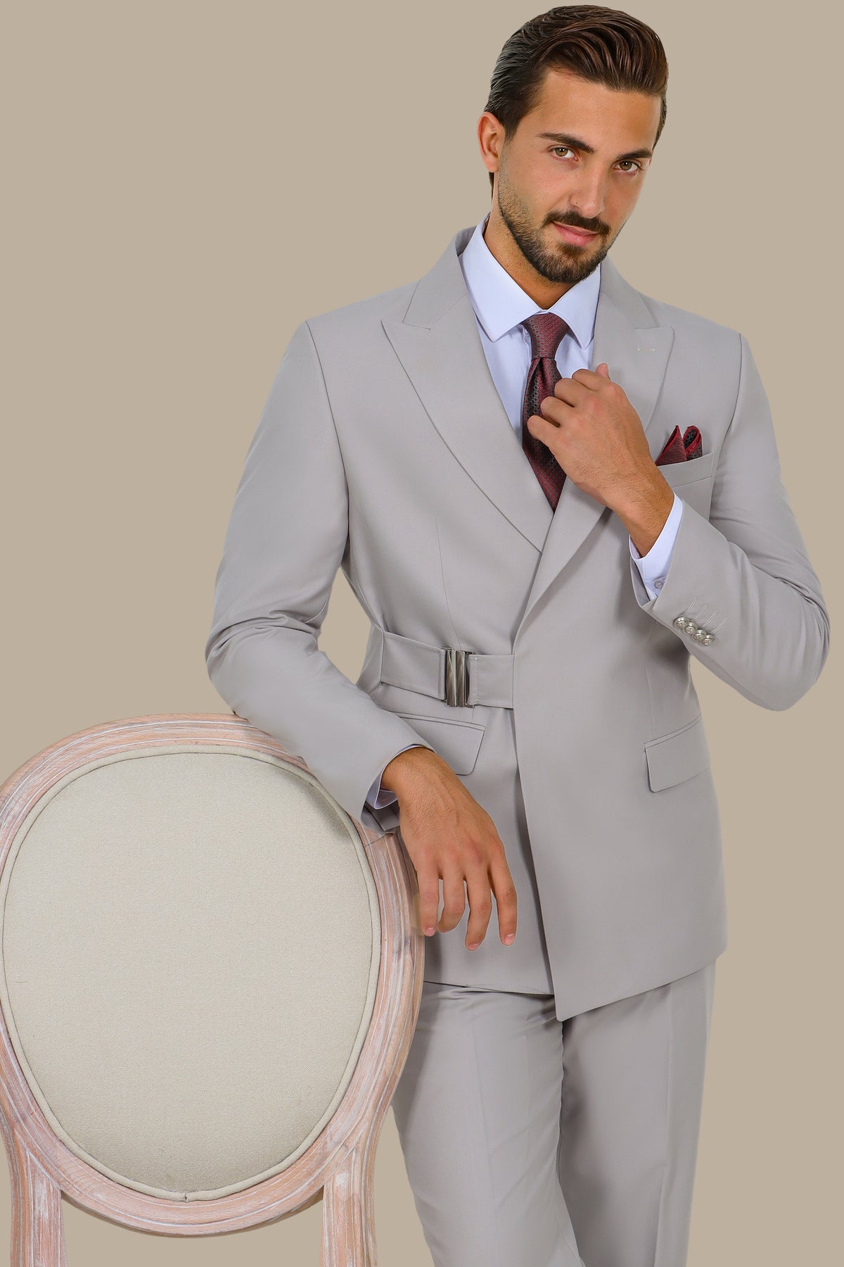 Peak Lapel Suit with Side Buckle