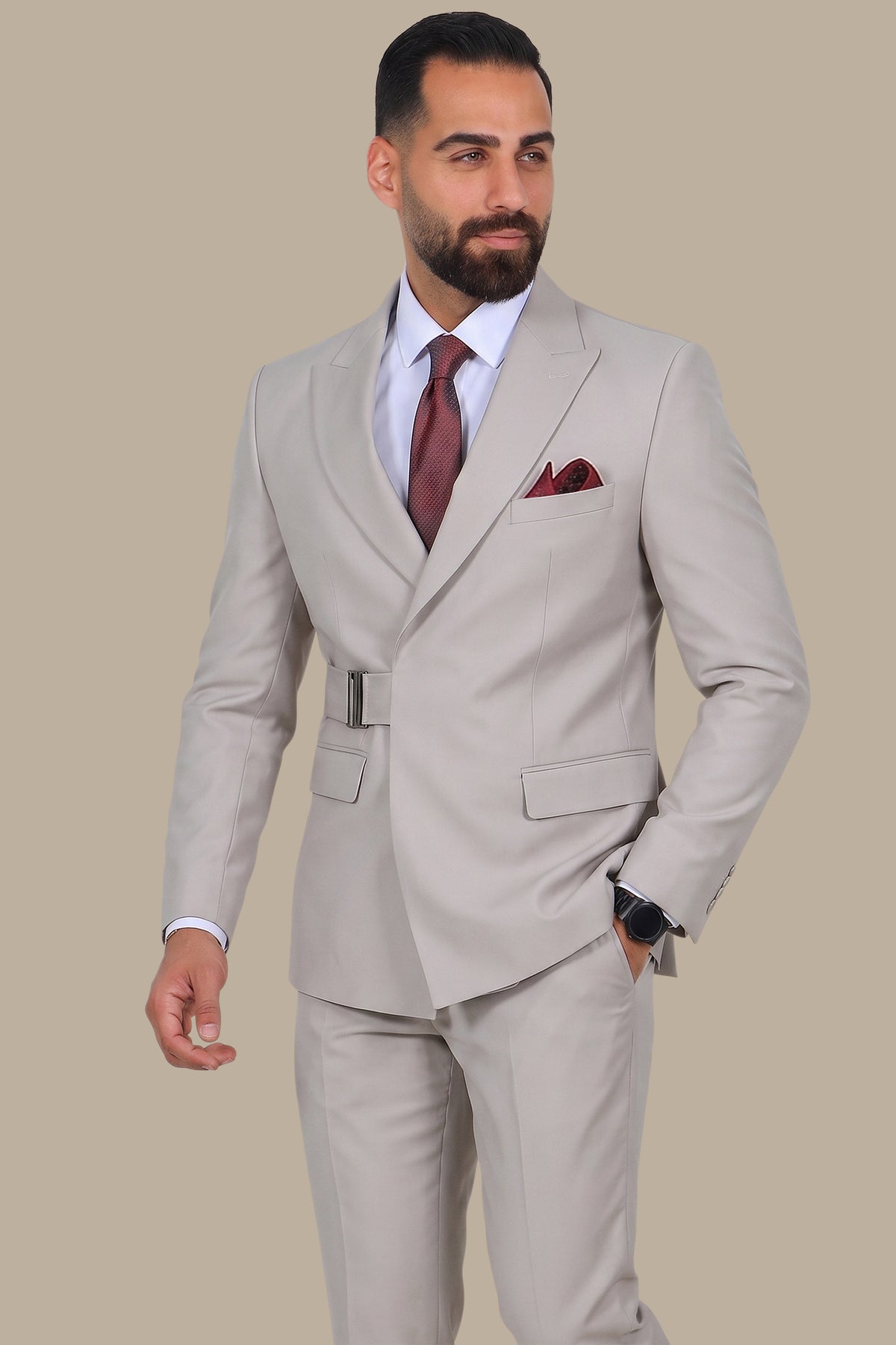 Peak Lapel Suit with Side Buckle