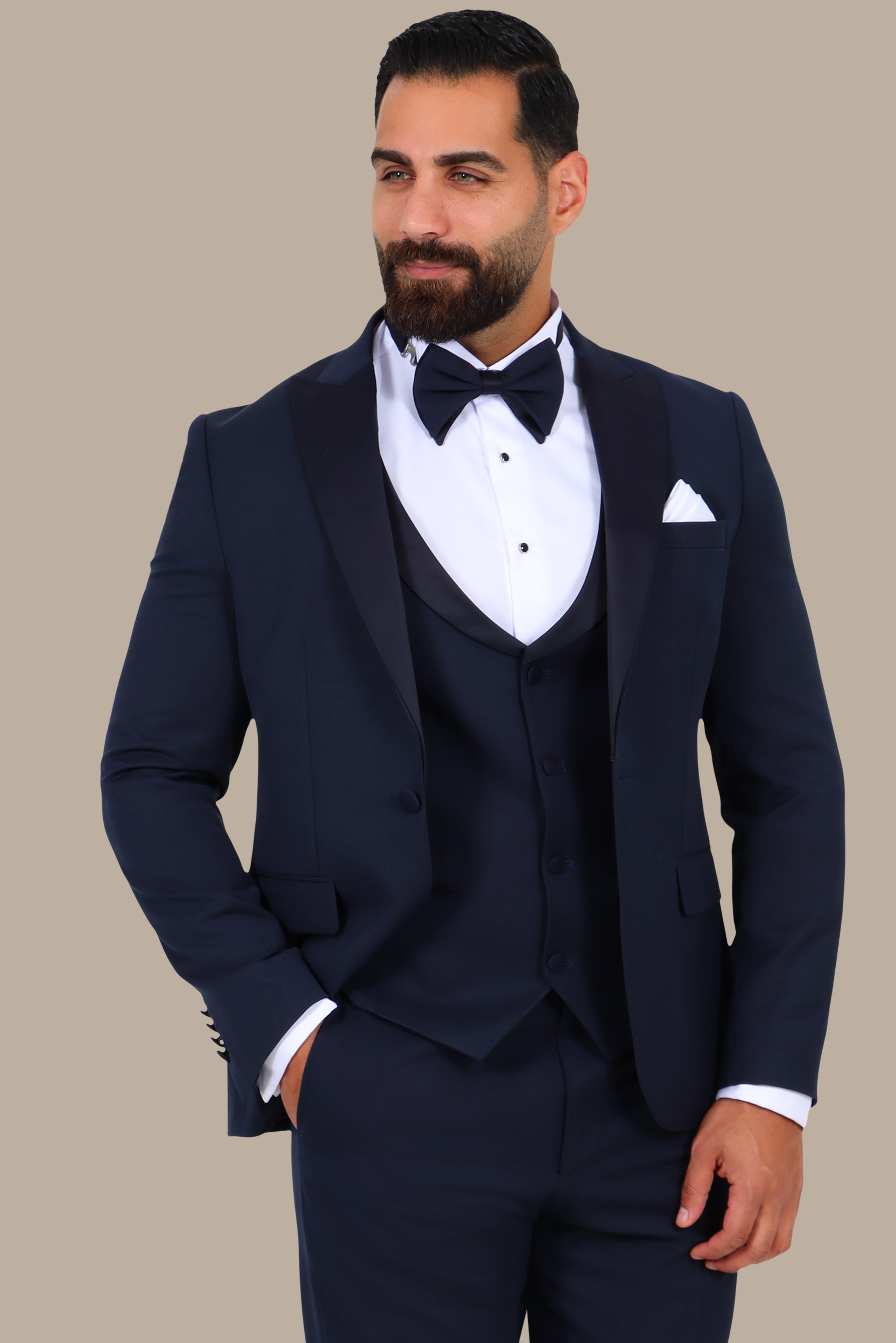 4-Piece Tuxedo Peak Lapel Plain Navy