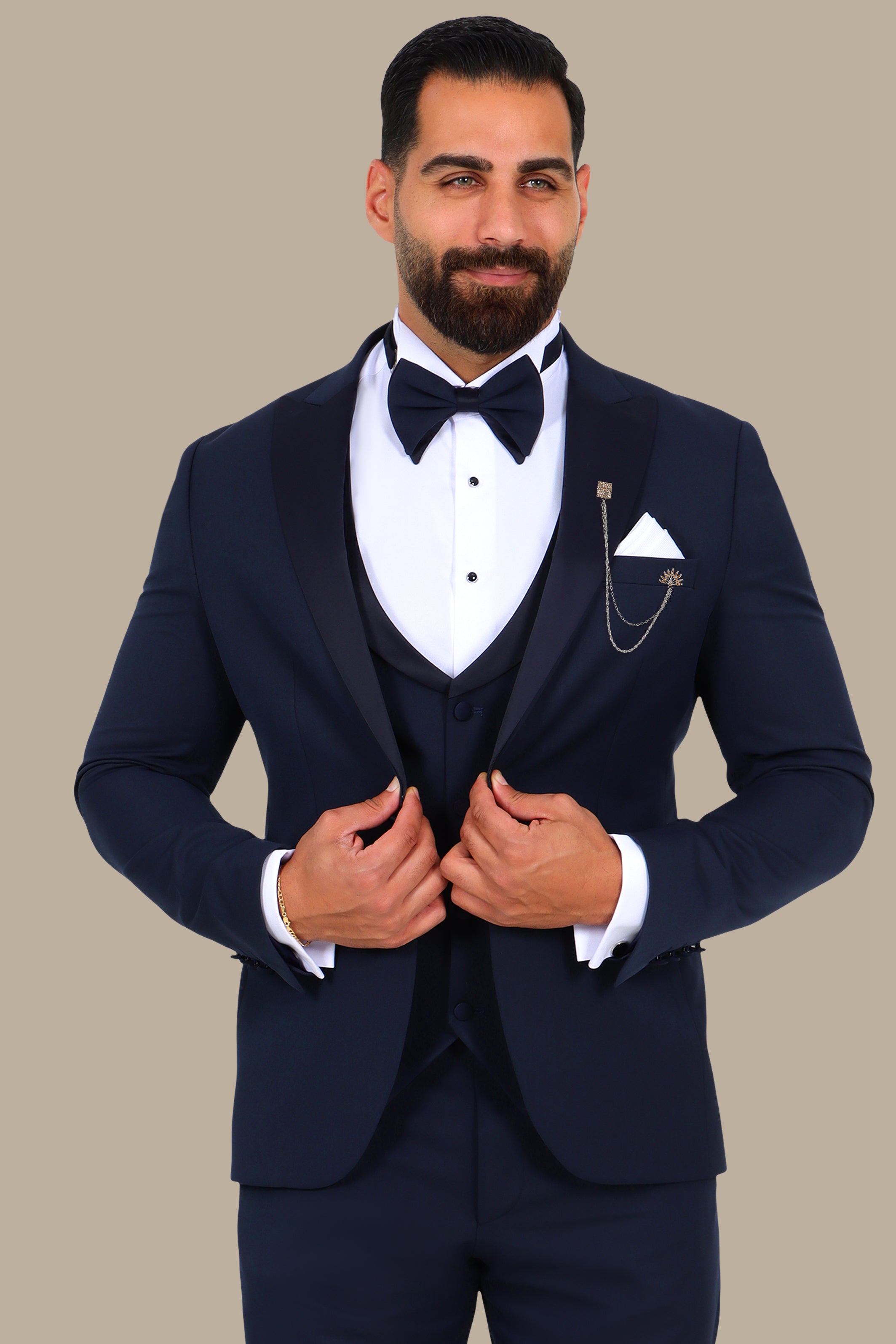 4-Piece Tuxedo Peak Lapel Plain Navy