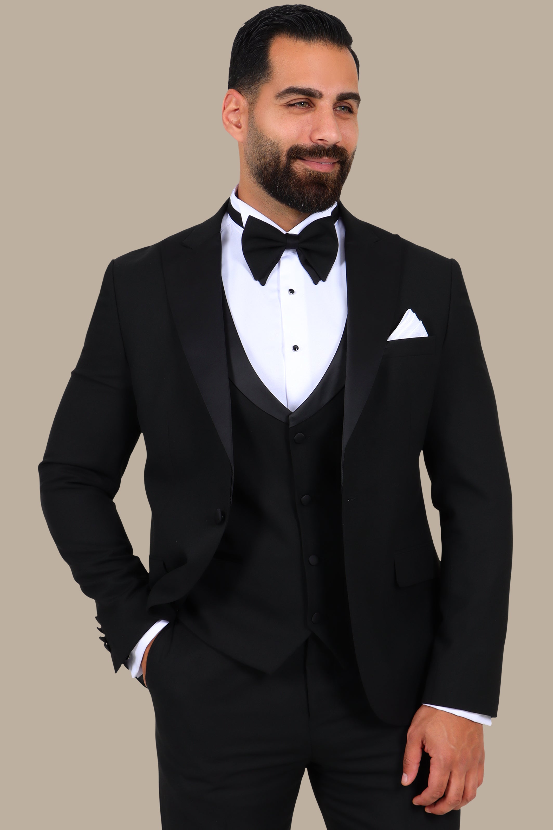 4-Piece Tuxedo Peak Lapel Plain Black
