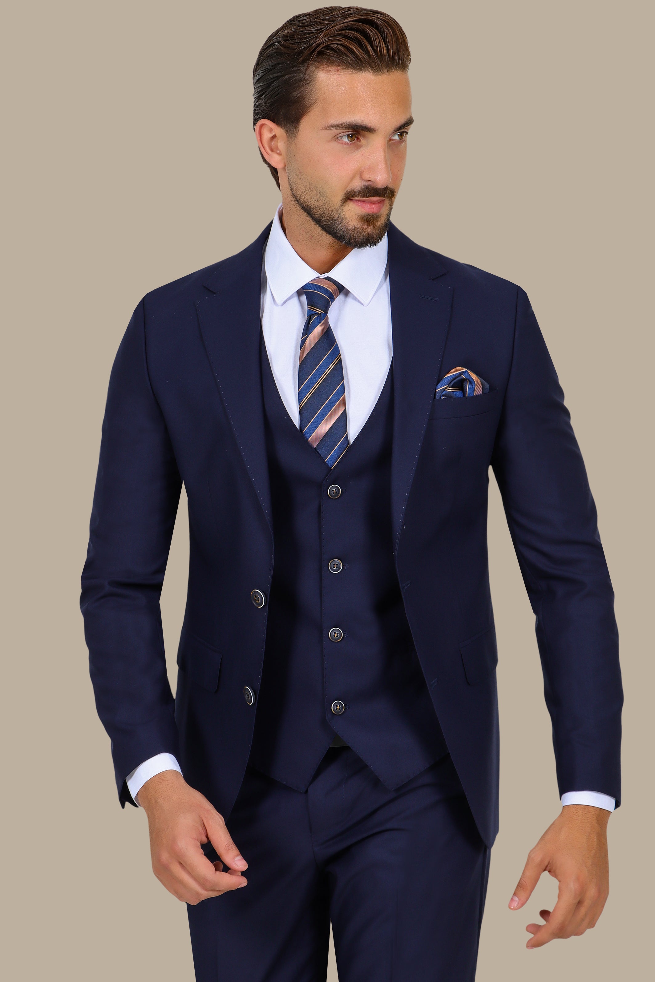 Navy 3-Piece Notch Lapel Suit