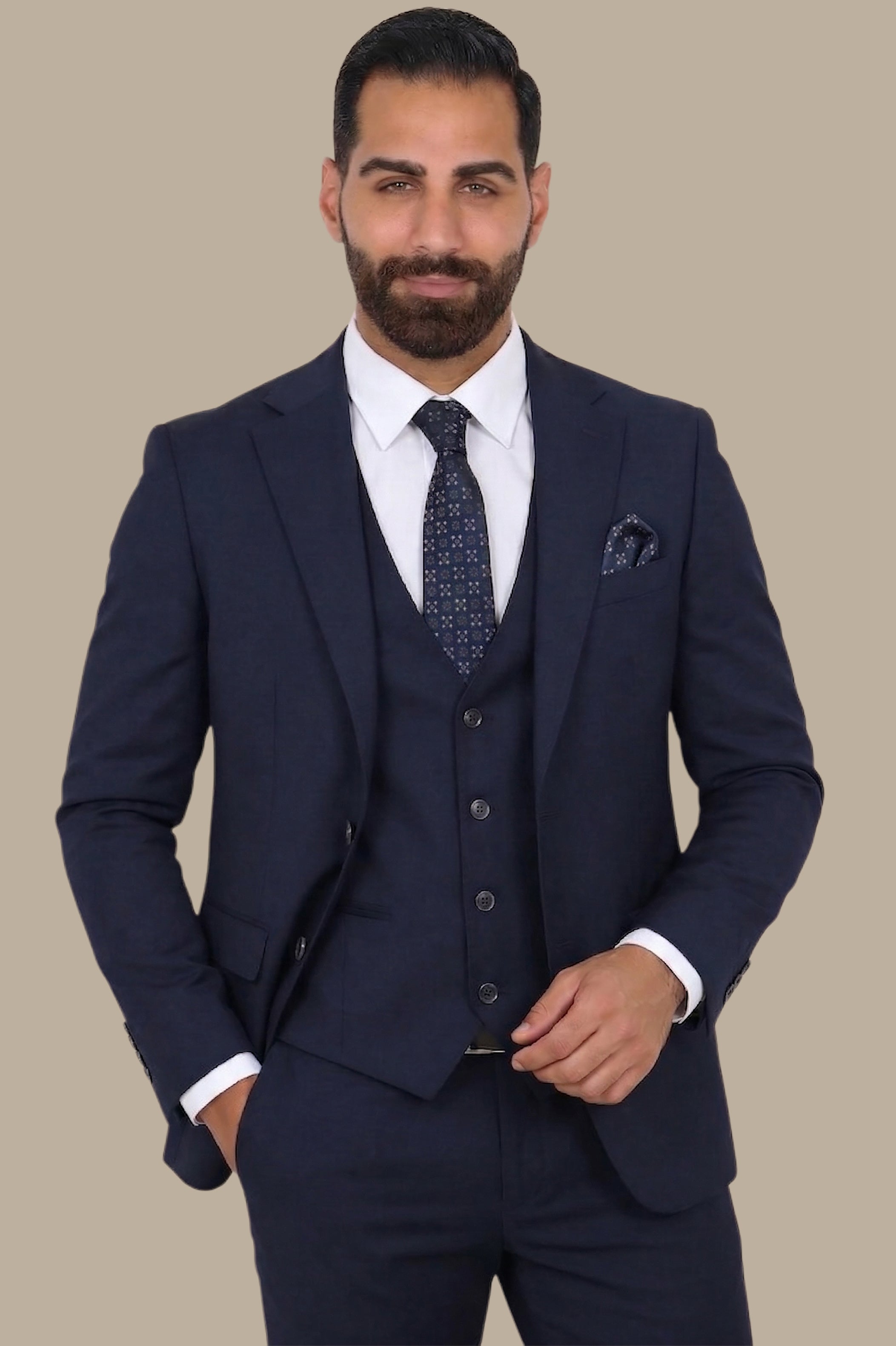 Navy 3-Piece Notch Lapel Suit