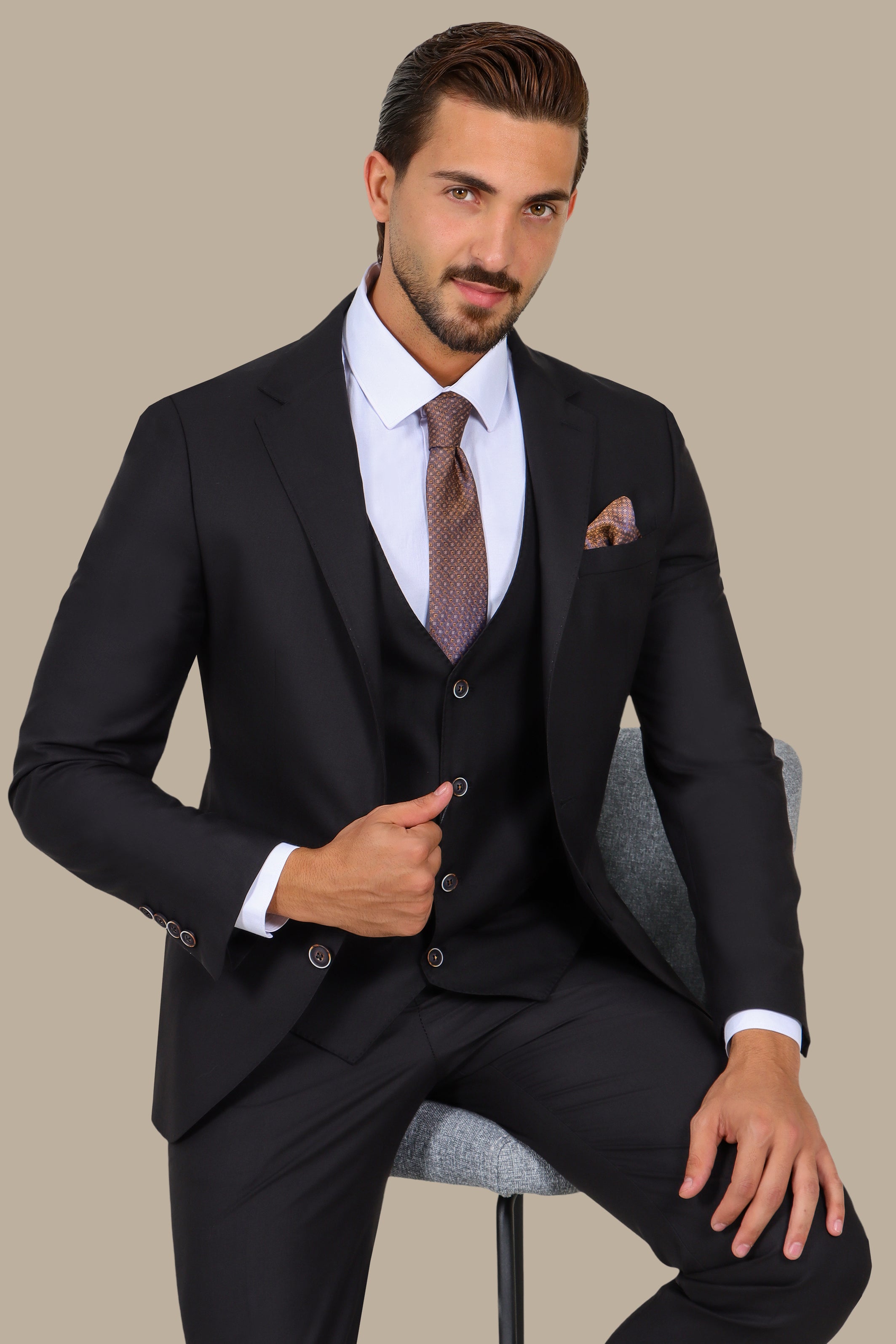 Black 3-Piece Notch Lapel Suit