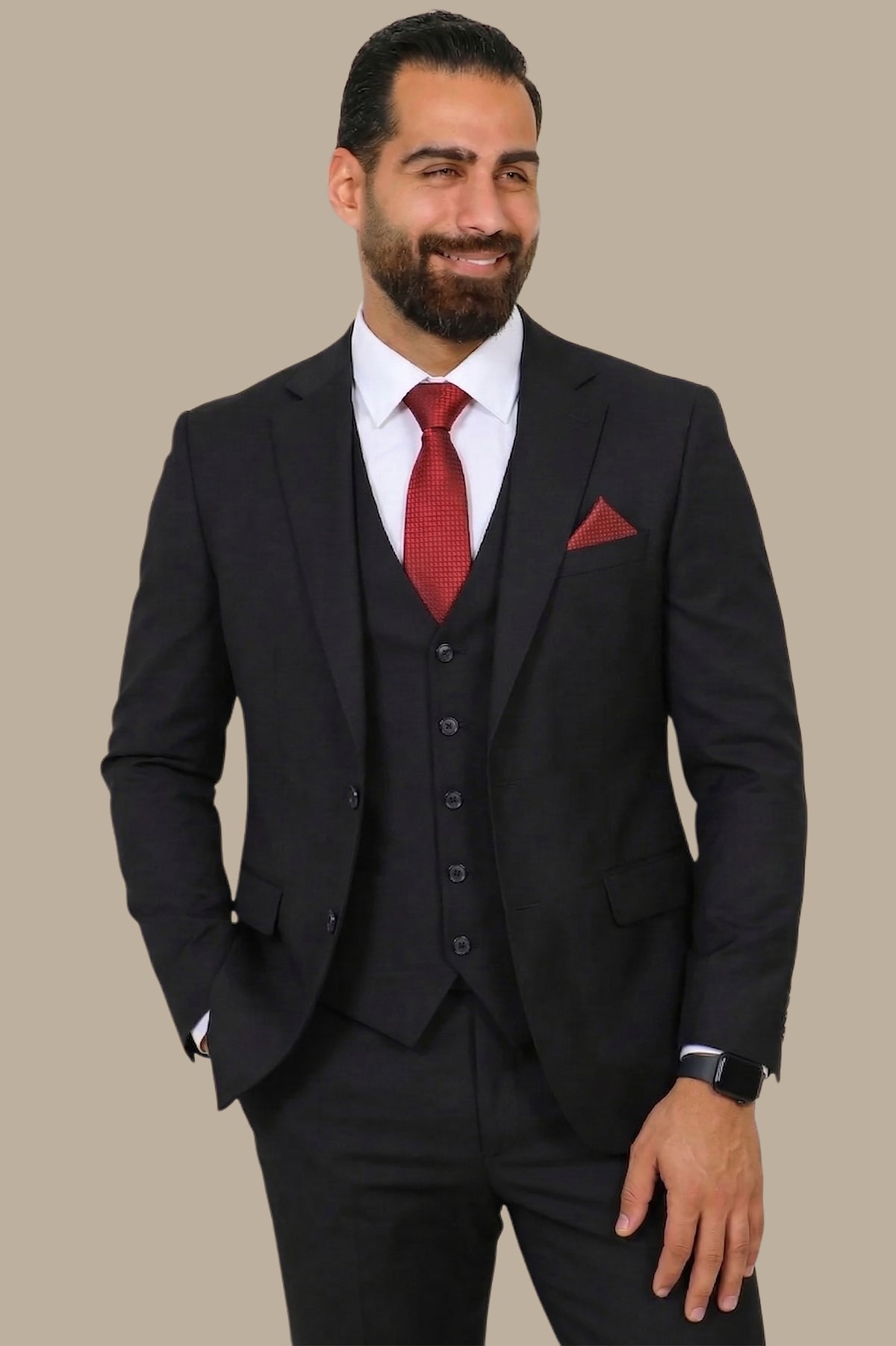 Black 3-Piece Notch Lapel Suit