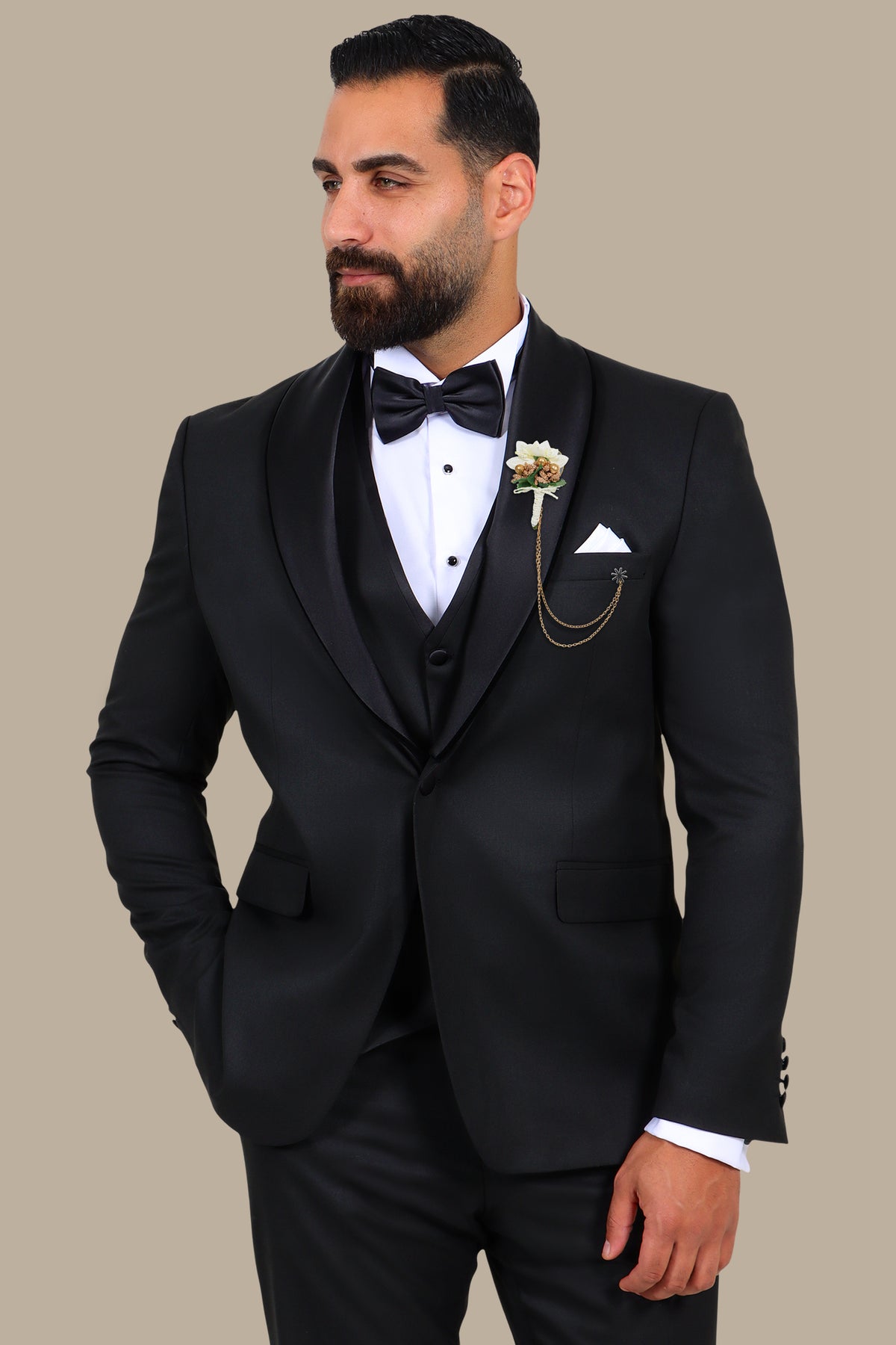 Classic Black 3-Piece Tuxedo with Velvet Shawl Collar