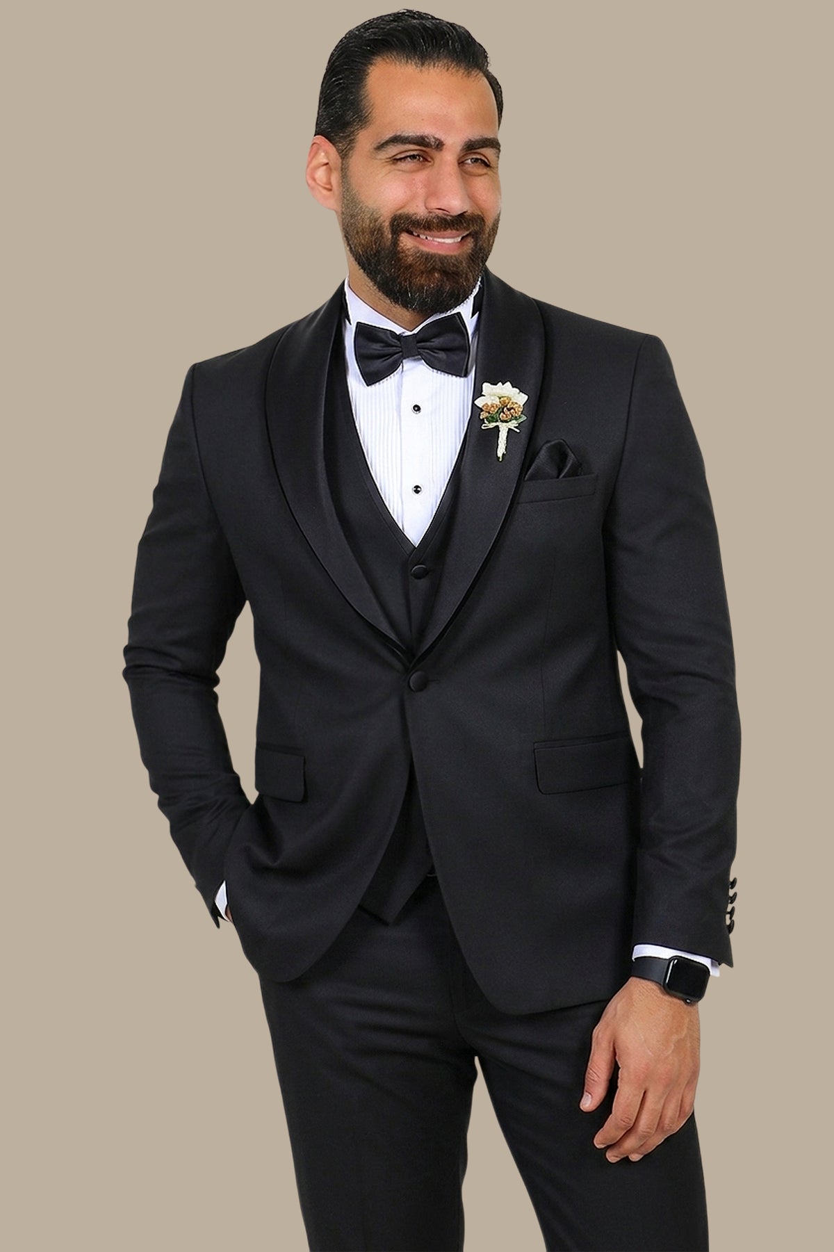 Classic Black 3-Piece Tuxedo with Velvet Shawl Collar