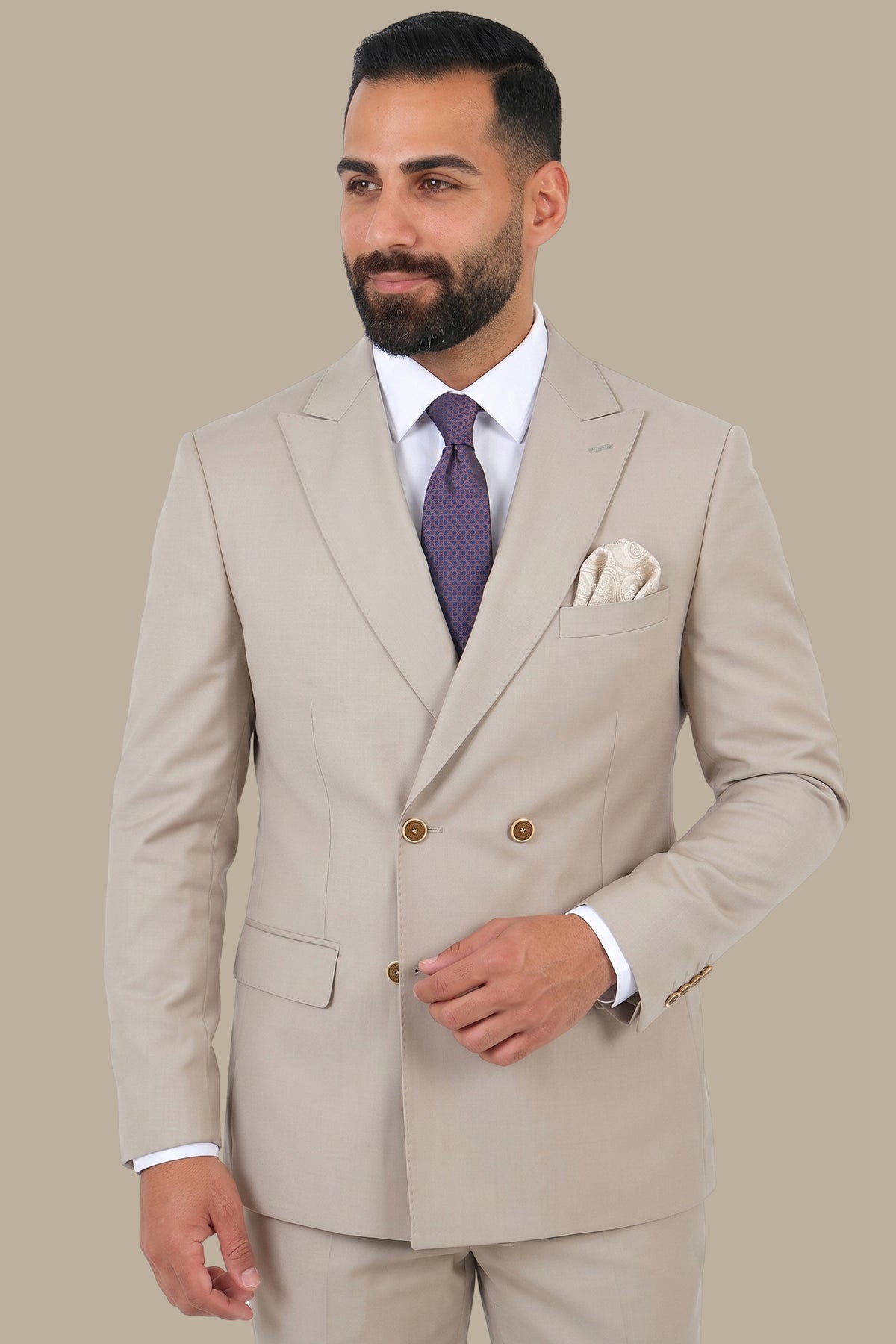Basic Double Breasted Suit – Beige