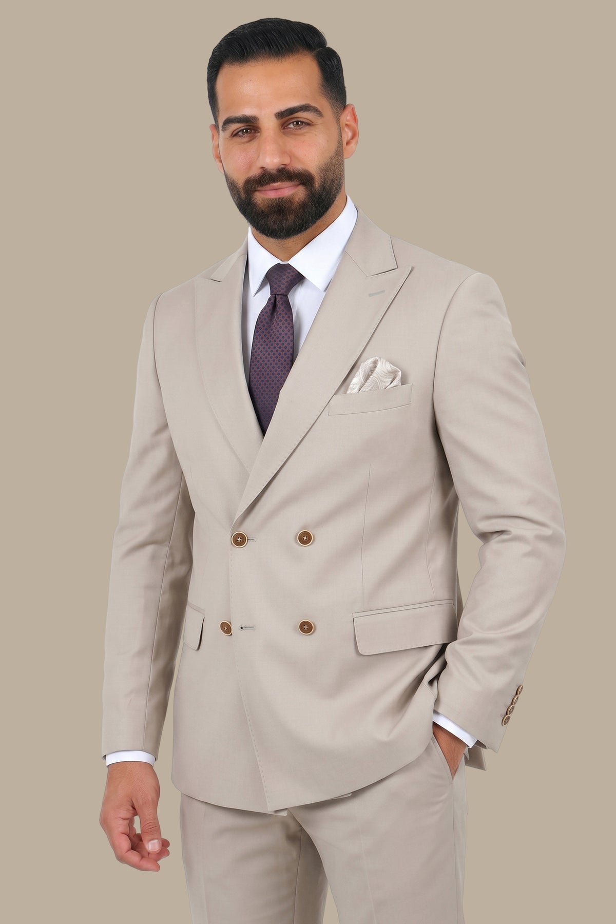 Basic Double Breasted Suit – Beige
