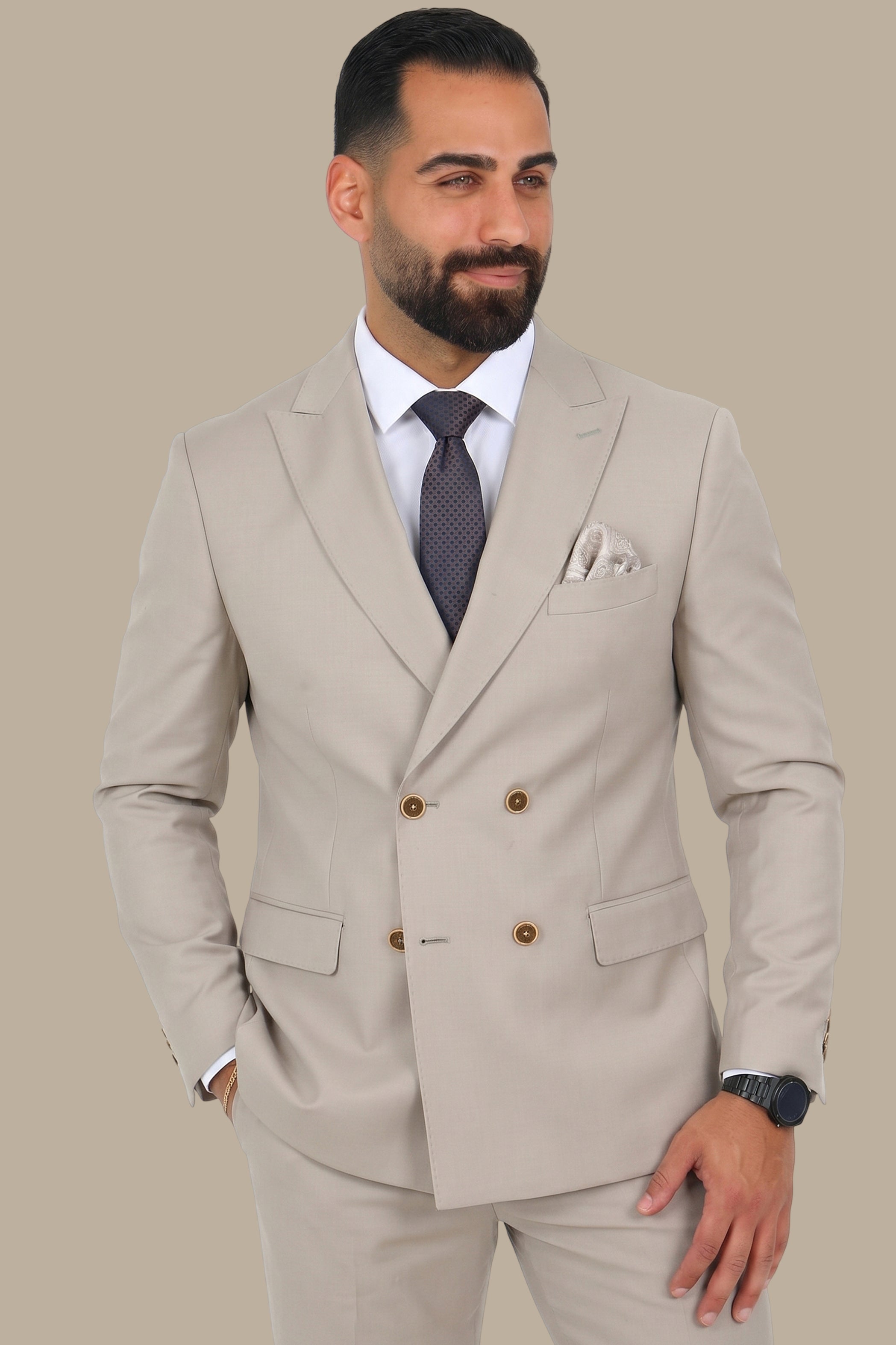Basic Double Breasted Suit – Beige