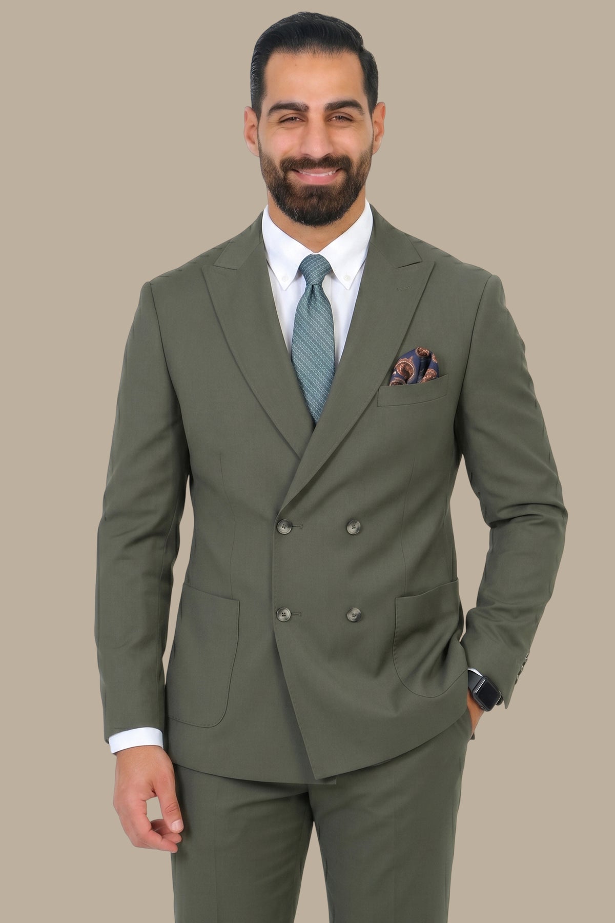 Basic Double Breasted Suit – Khaki