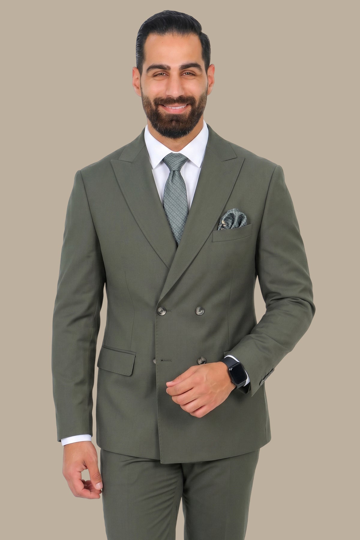 Basic Double Breasted Suit – Khaki