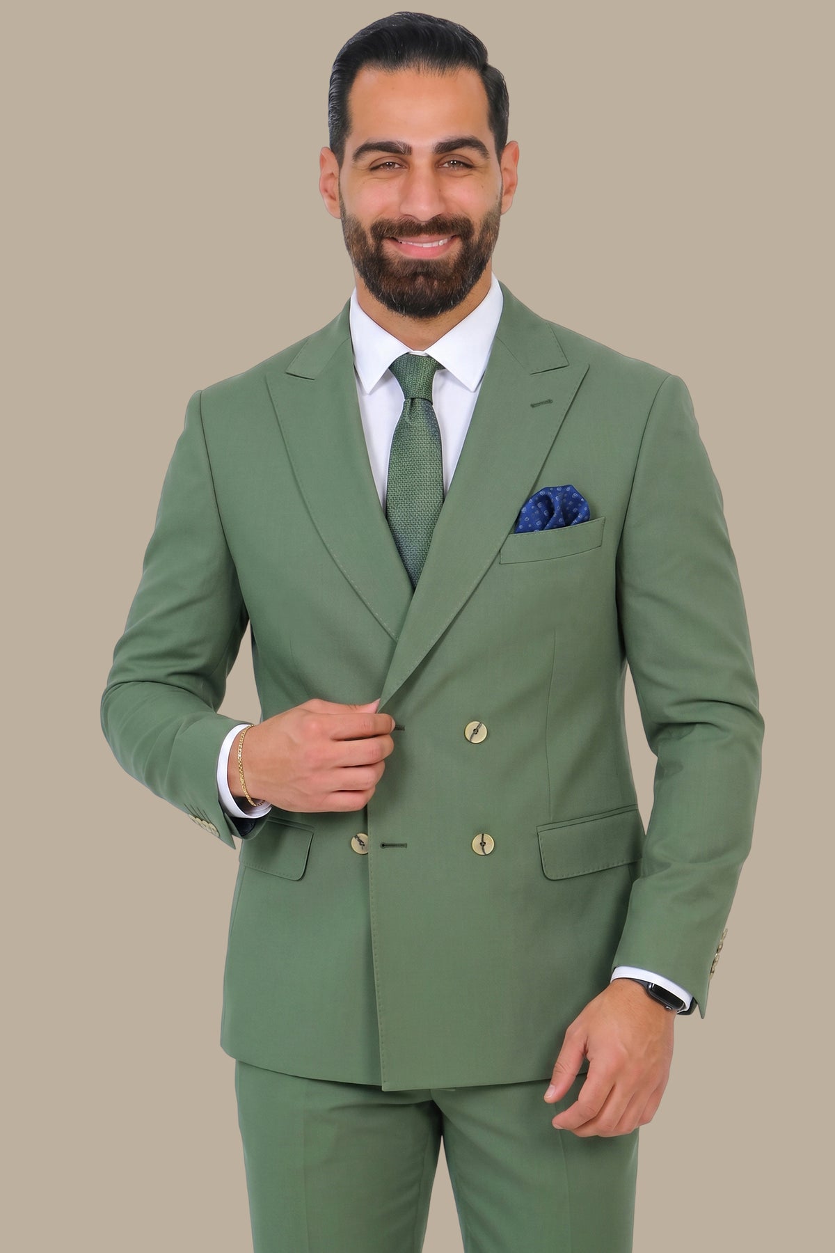 Basic Double Breasted Suit – Olive