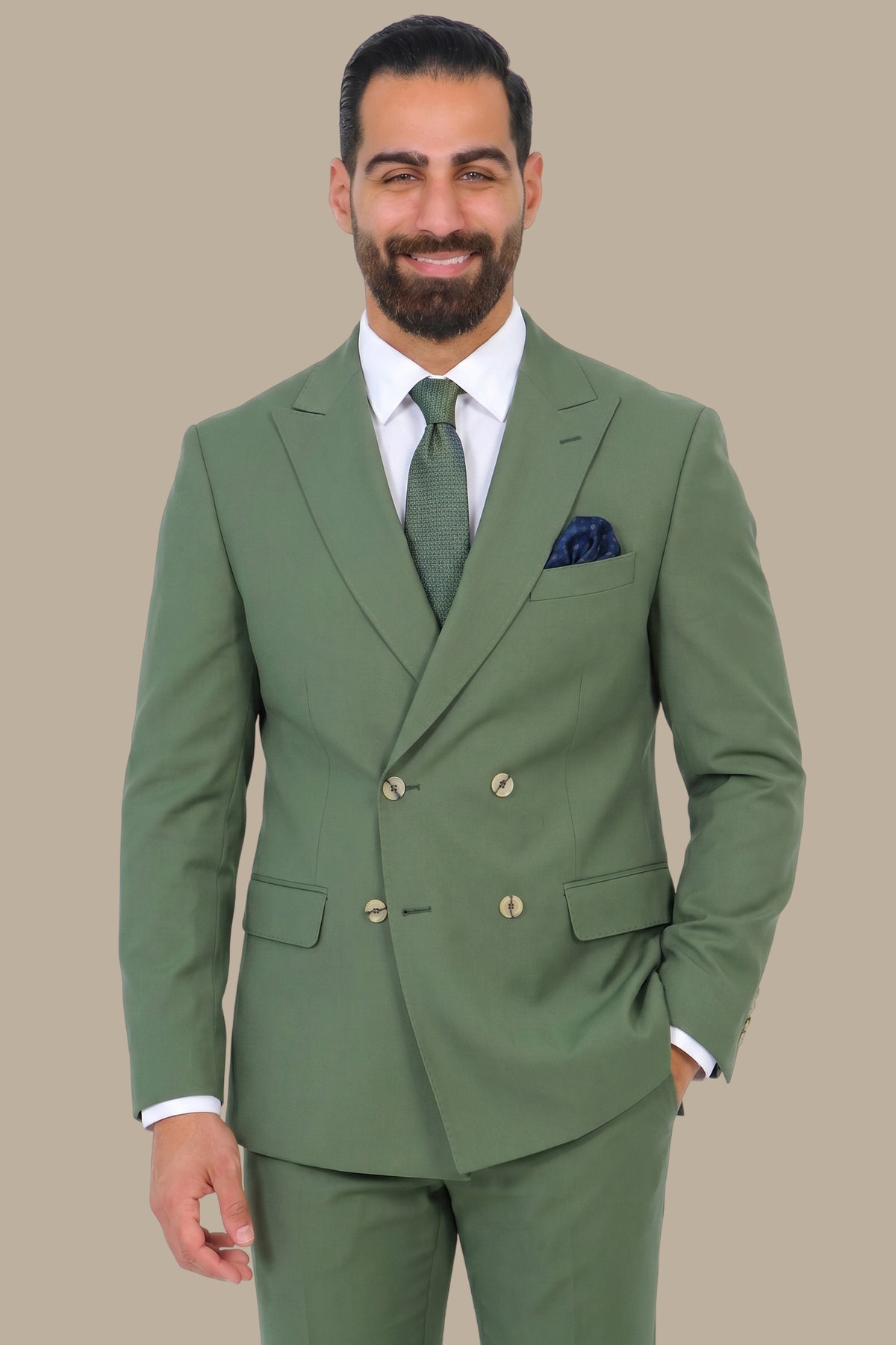 Basic Double Breasted Suit – Olive