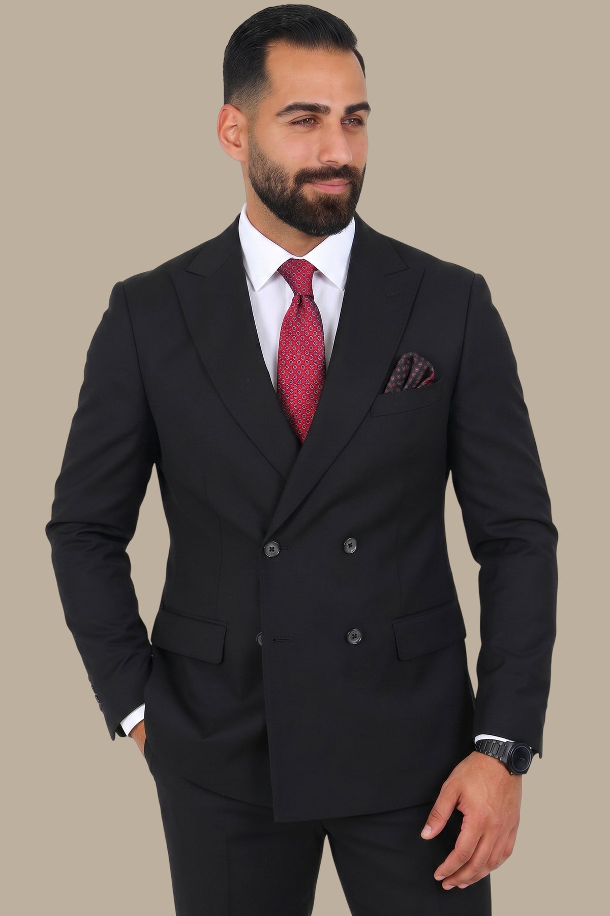 Basic Double Breasted Suit – Black
