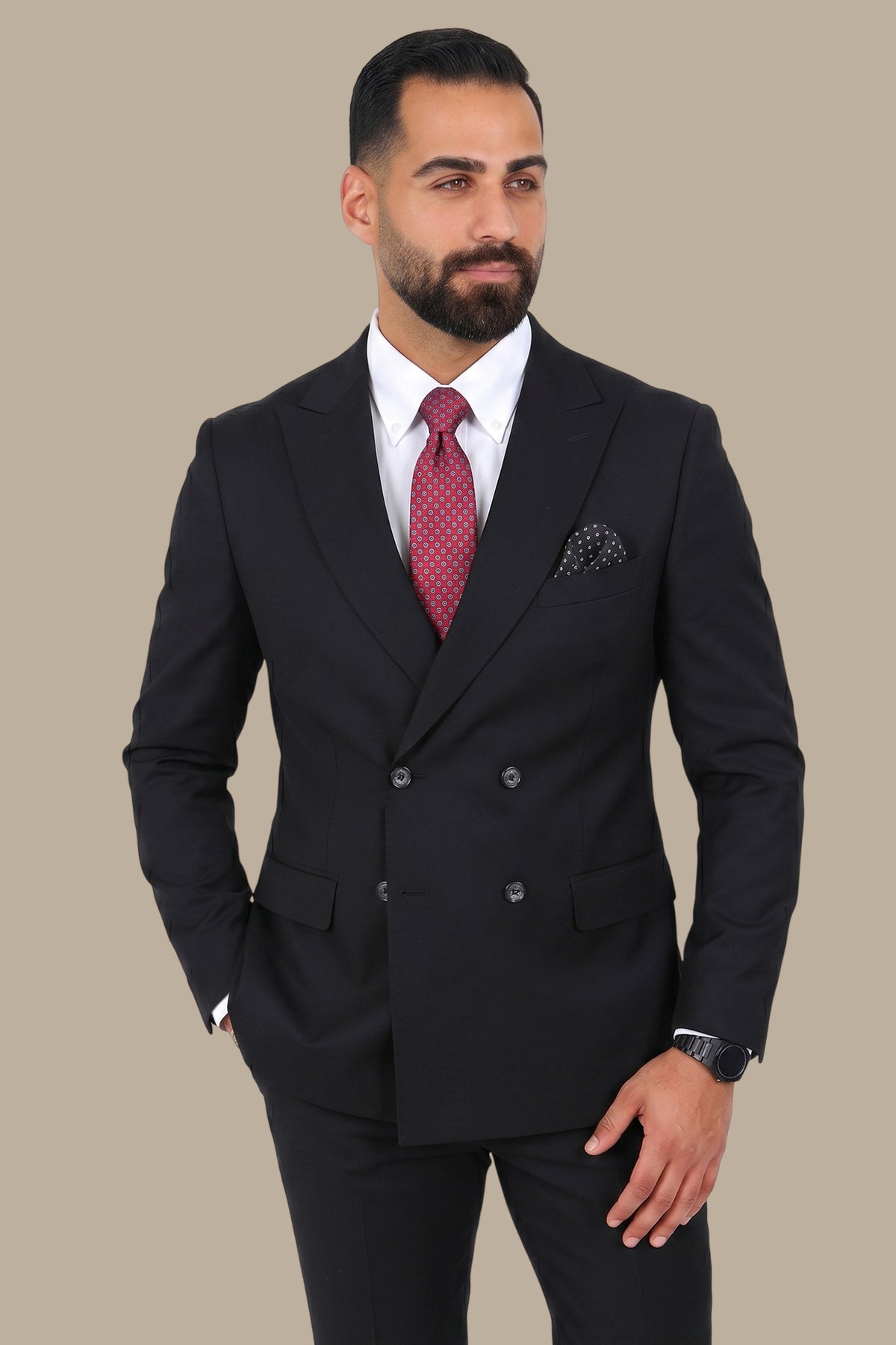 Basic Double Breasted Suit – Black