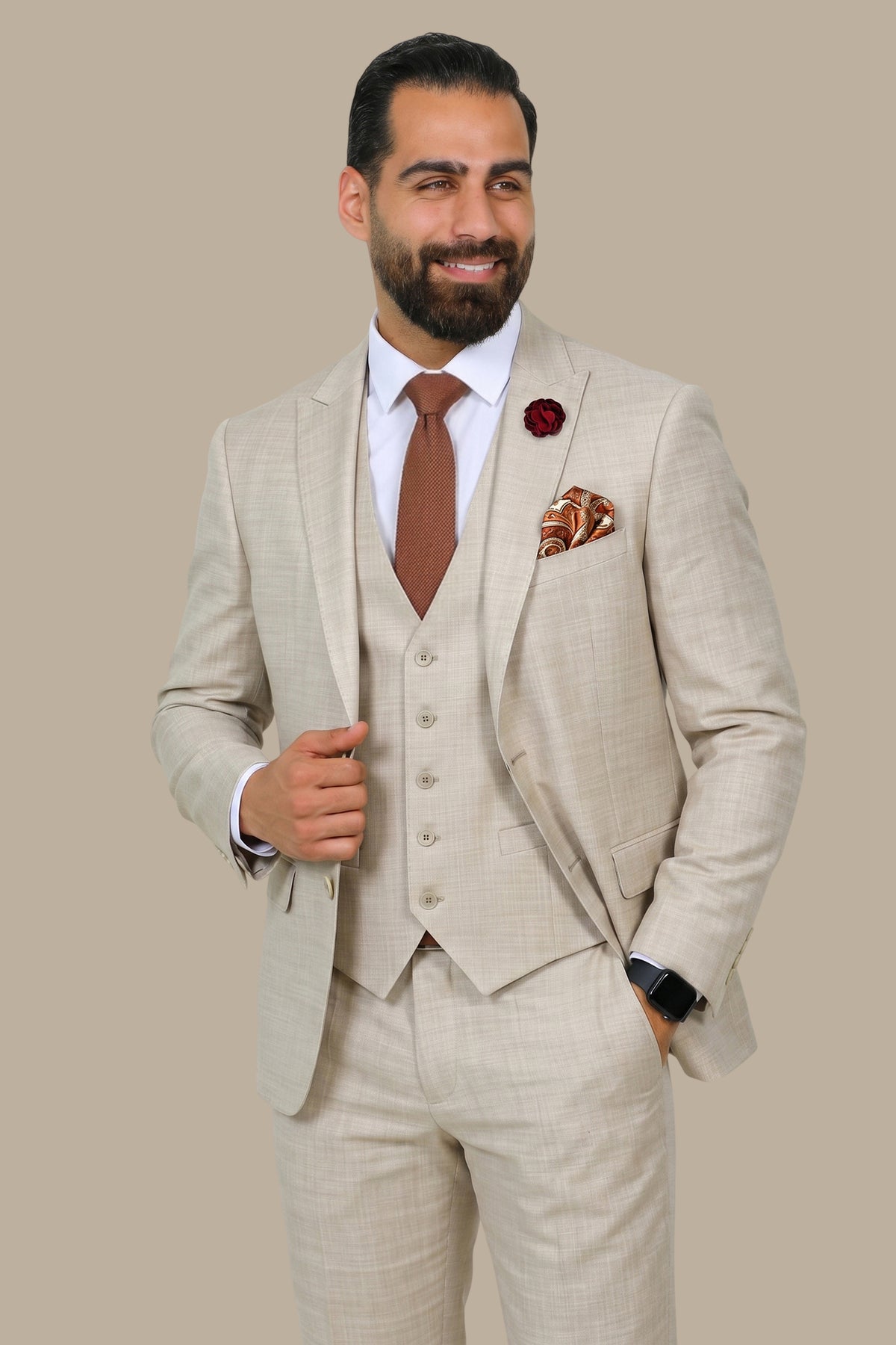 Fil-à-Fil 3-Piece Suit with Peak Lapel