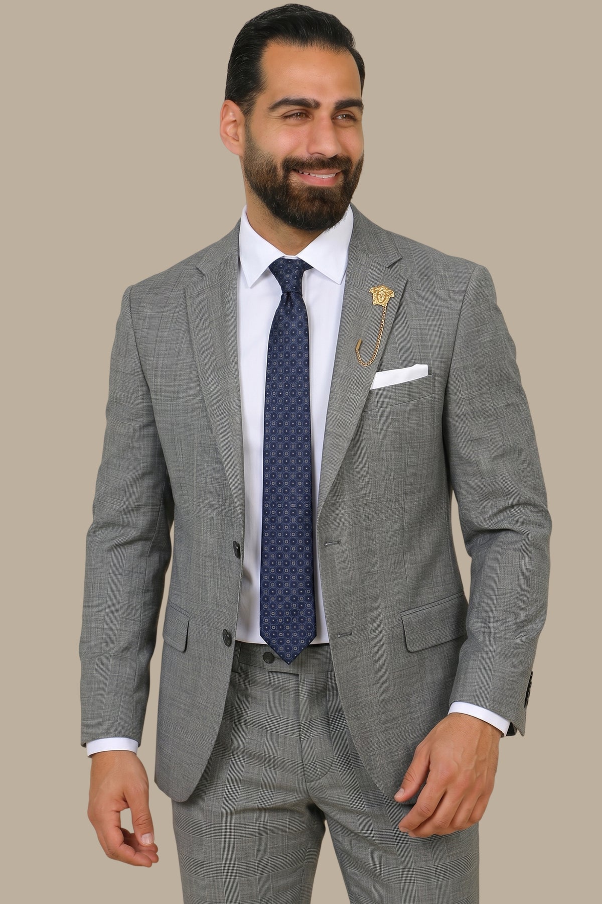 Fil-à-Fil Lycra Suit with Notch Lapel