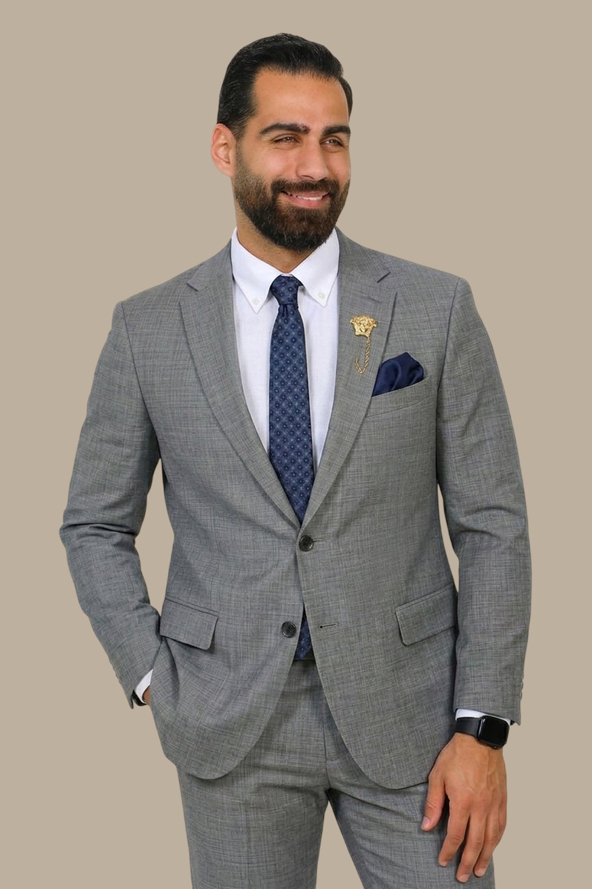 Fil-à-Fil Lycra Suit with Notch Lapel