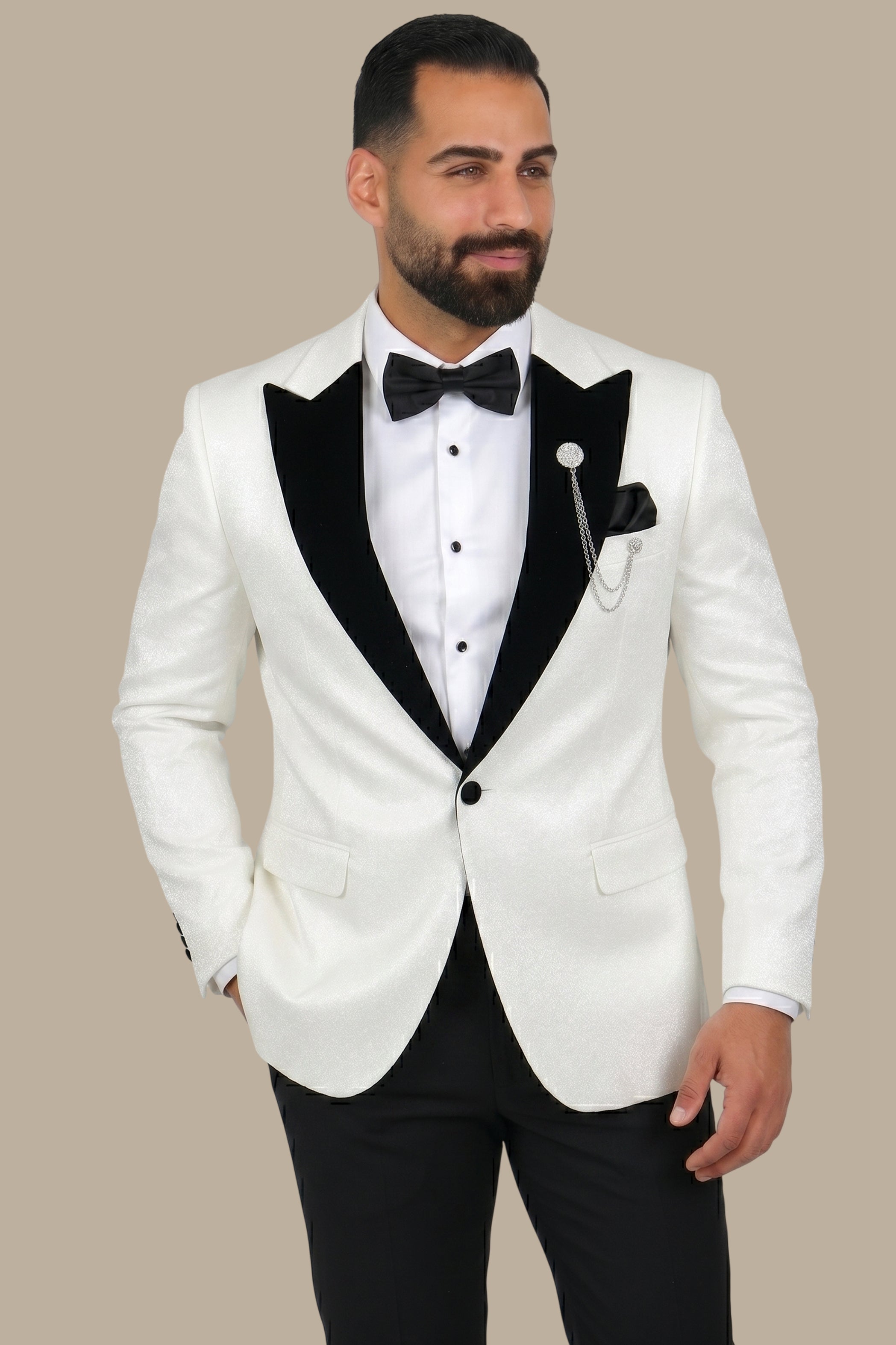 White Elegance Tuxedo with Wide Curved Peak Lapel