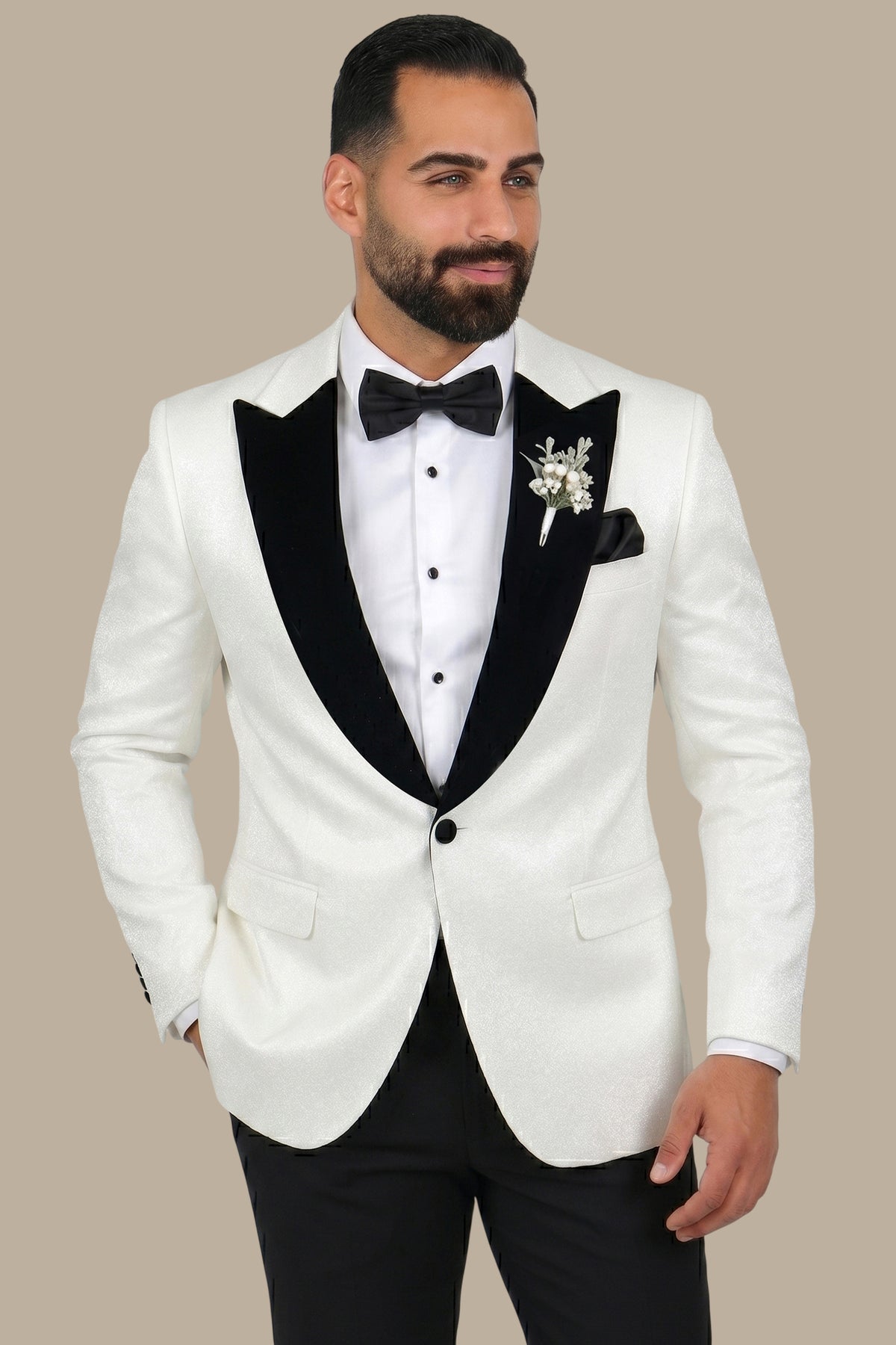 White Elegance Tuxedo with Wide Curved Peak Lapel