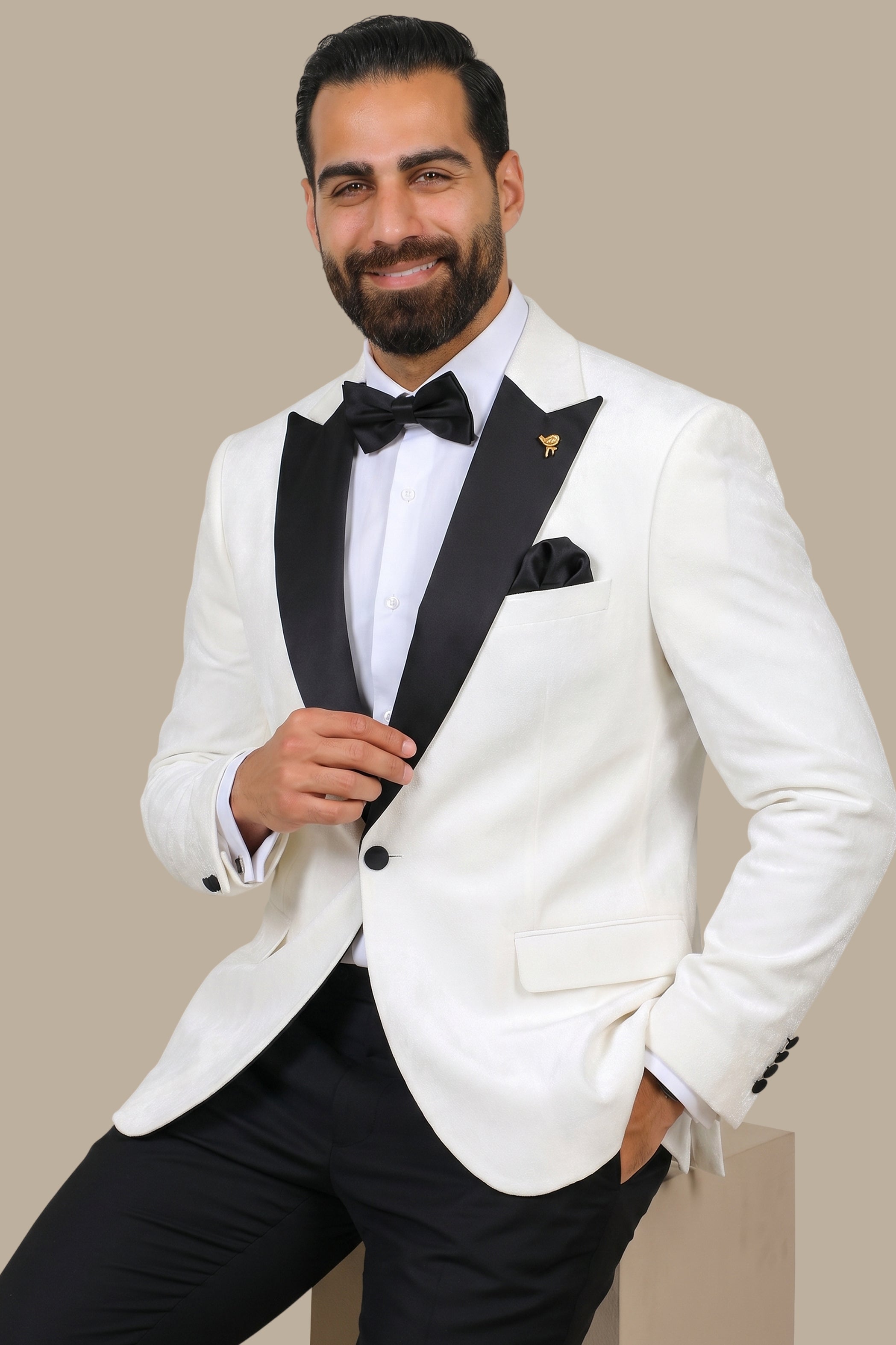 White Elegance Tuxedo with Wide Curved Peak Lapel